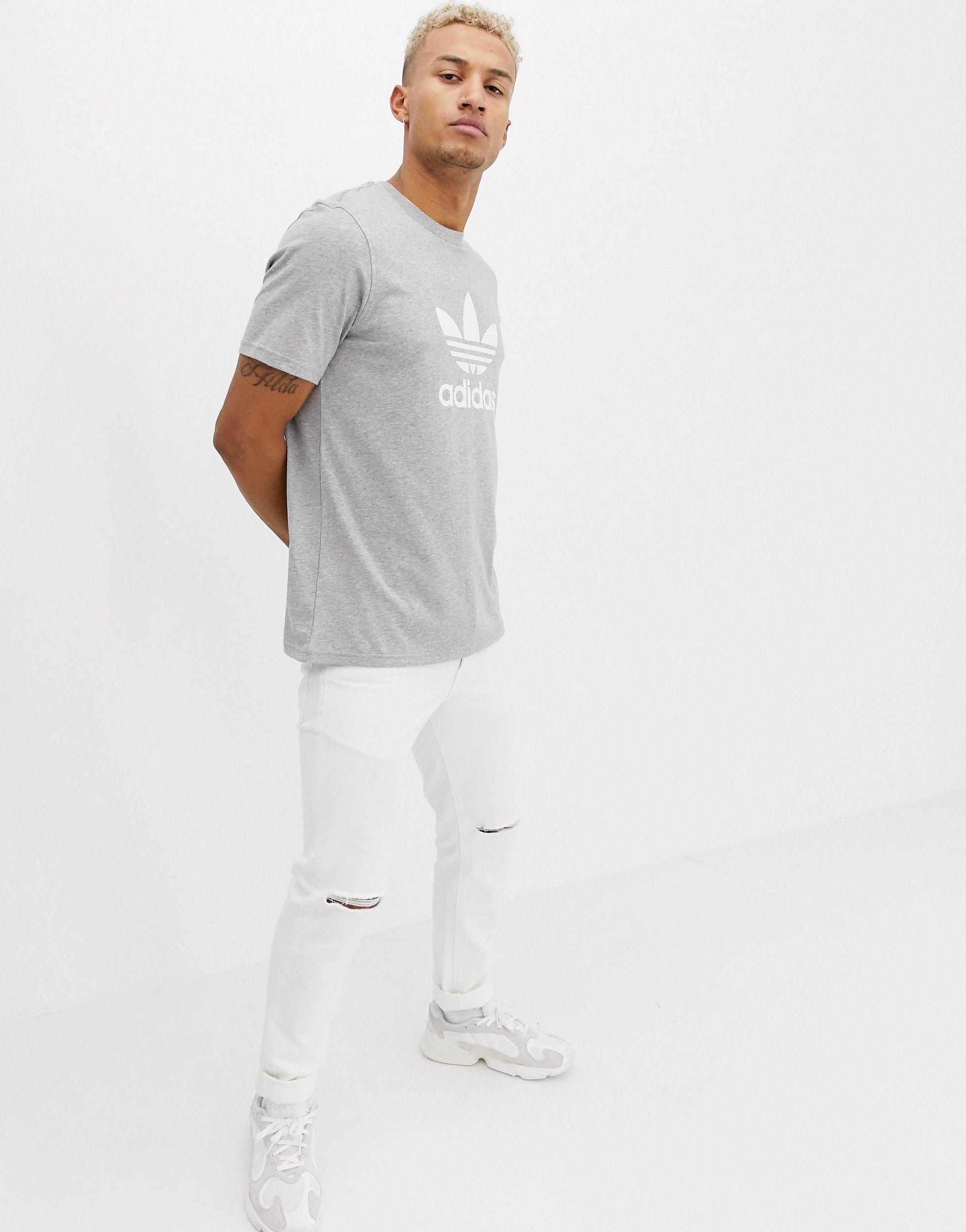 Originals Adicolor T-shirt With Trefoil Logo in Grey for Men - Lyst