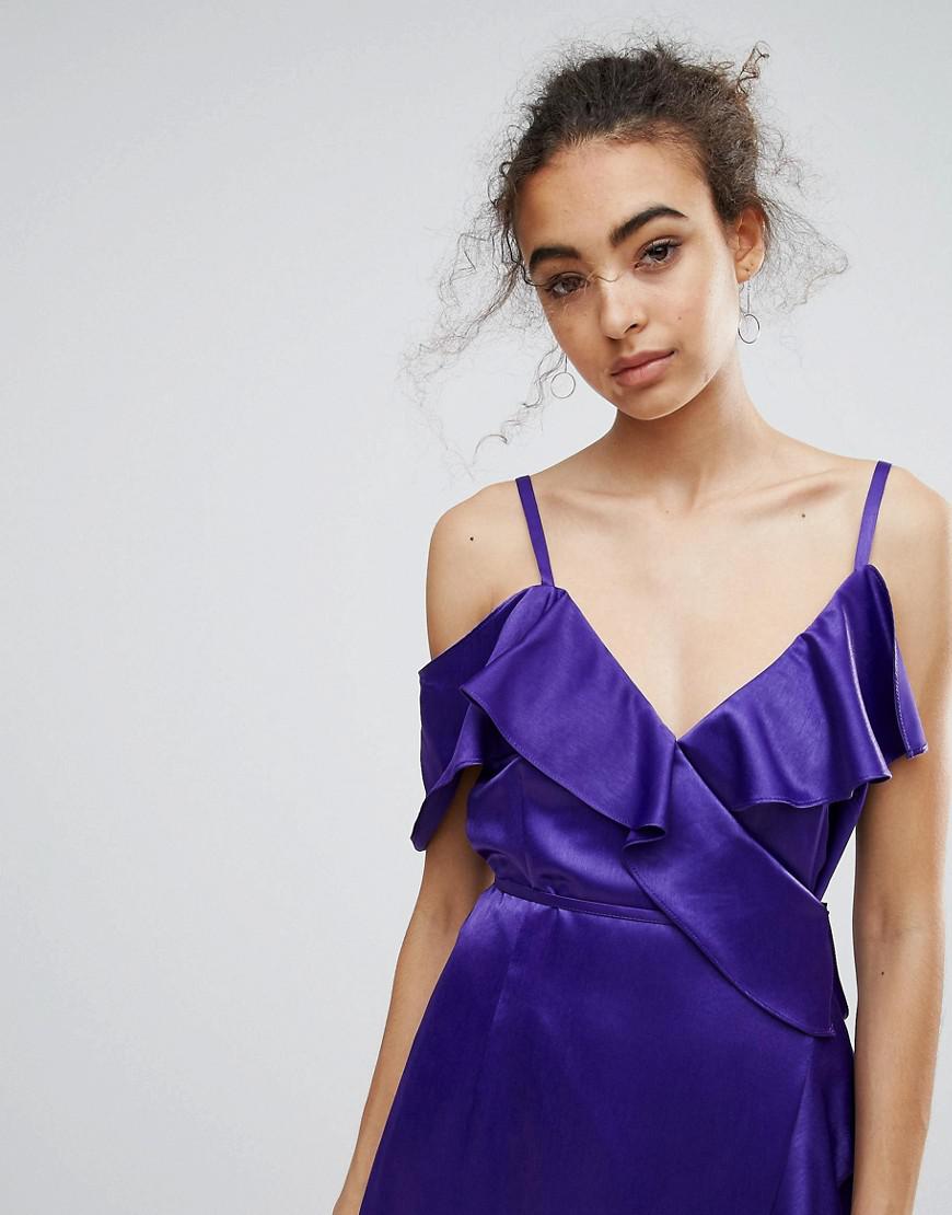 warehouse spot ruffle wrap dress