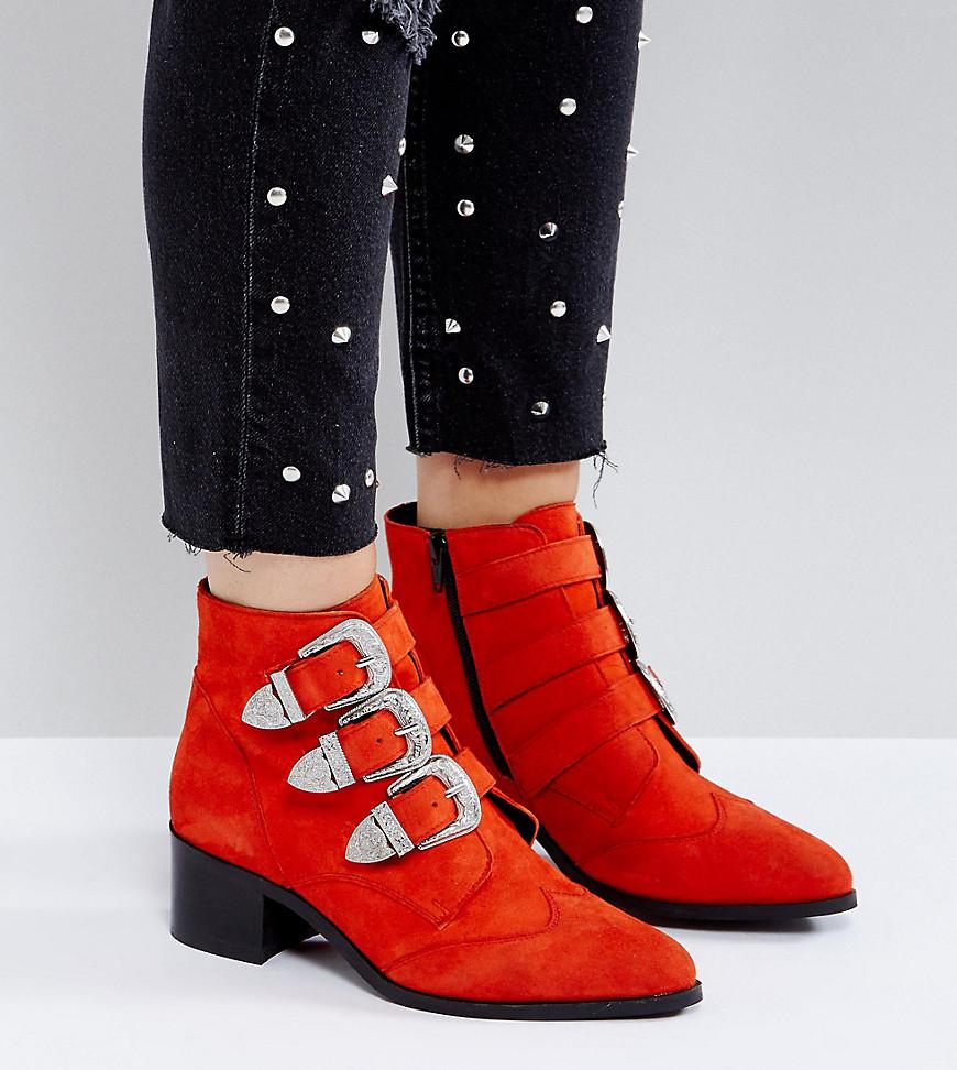 ASOS Asos Relieve Wide Fit Suede Buckle Ankle Boots in Red - Lyst