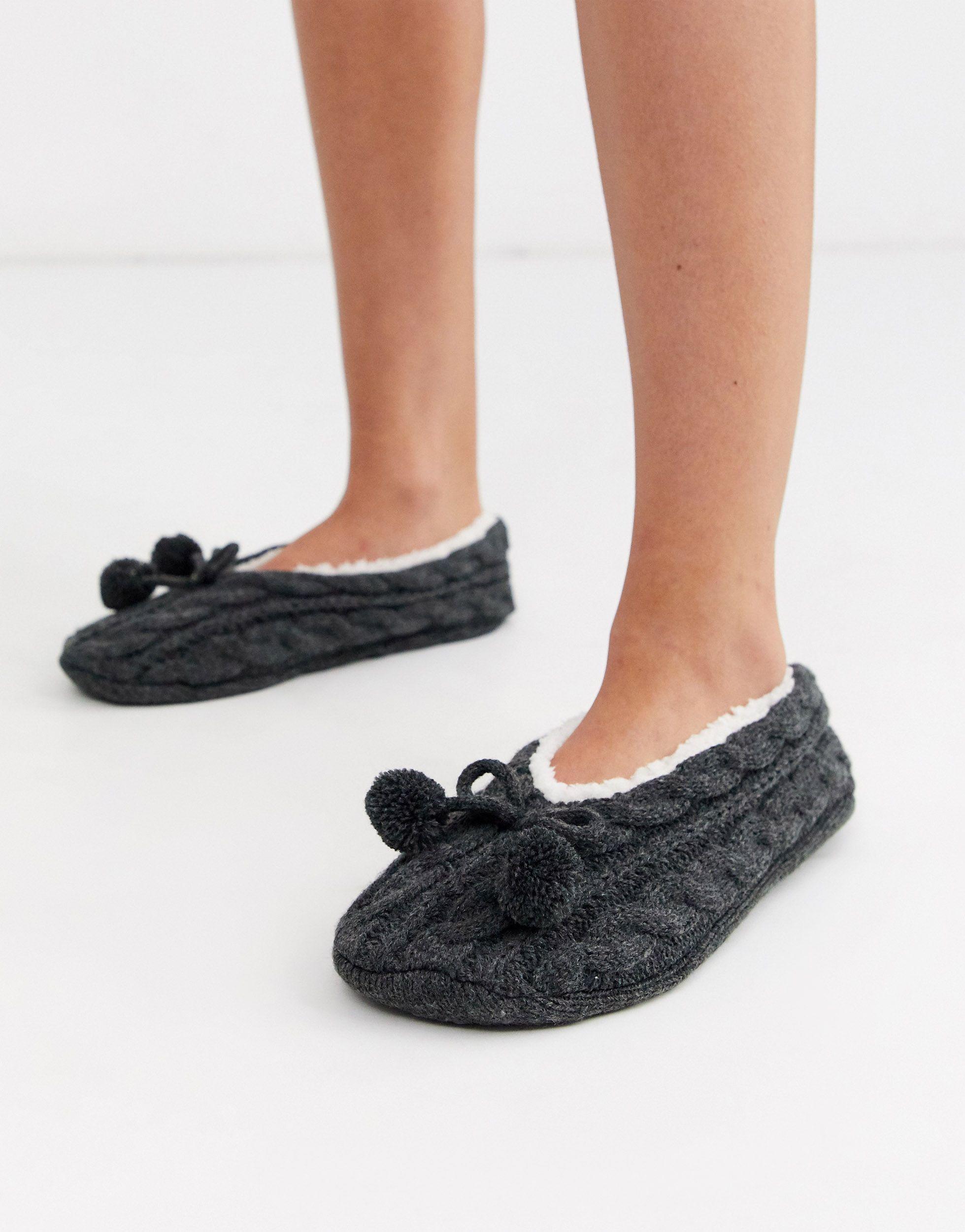 Lindex Cosy Cable Knit Pom Pom Footsie Slipper Socks in Gray - Lyst