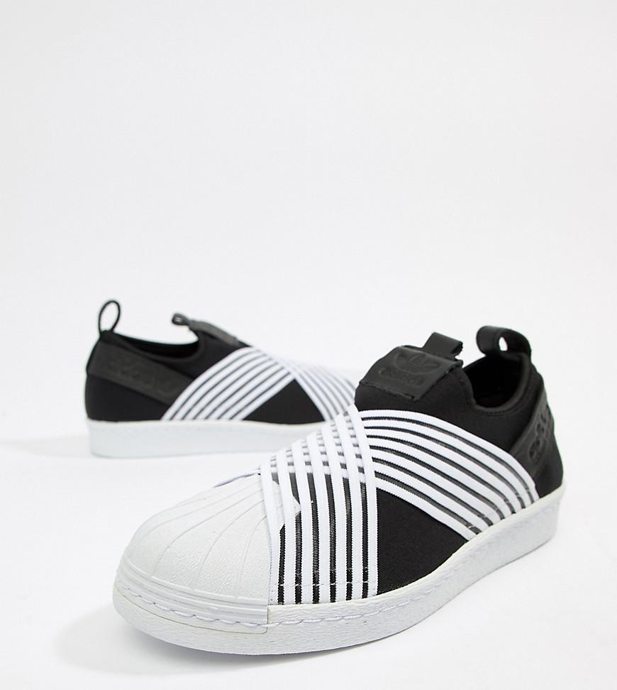 adidas originals superstar slip on trainers in black and white