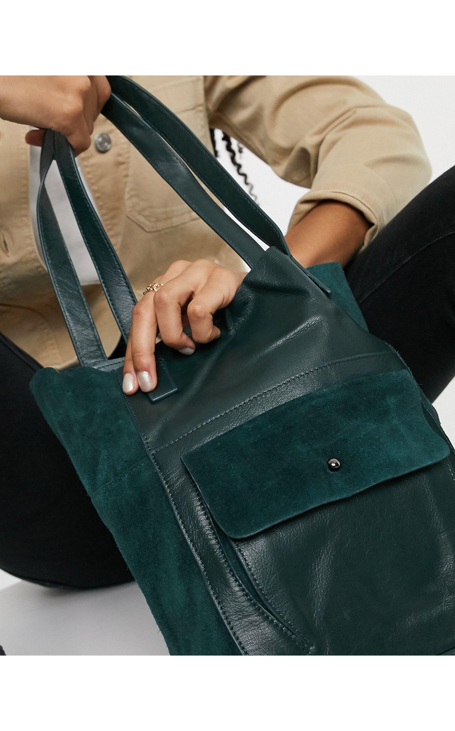 urbancode leather tote bolsa with suede pocket in black