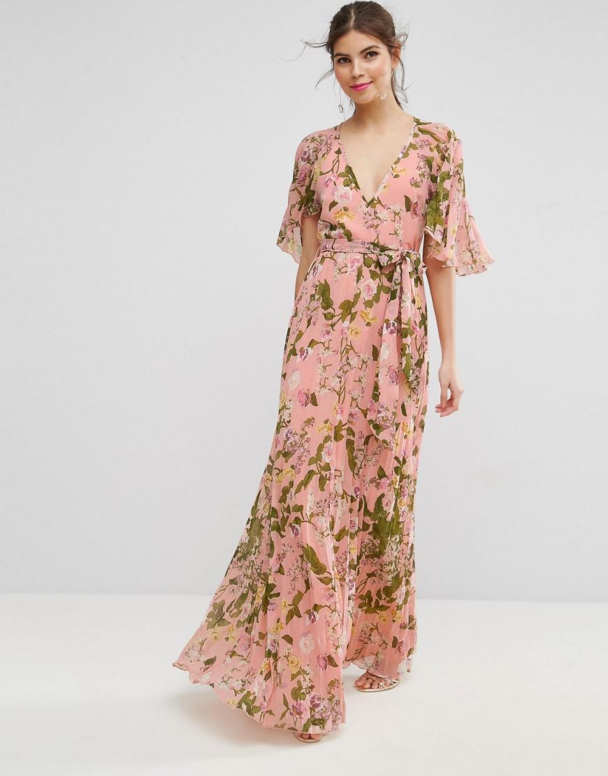floral flutter sleeve maxi dress
