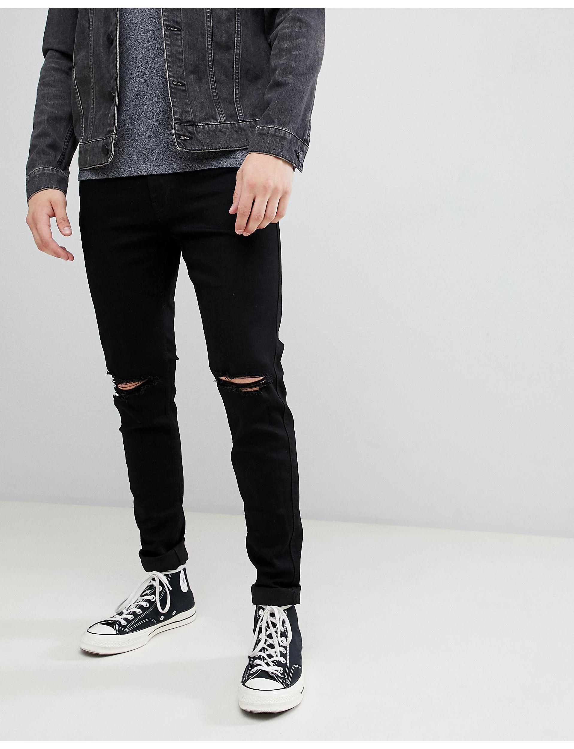 Hollister Destroy Super Skinny Jeans in Black for Men