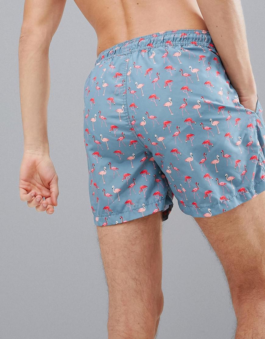 Jack & Jones Denim Swim Shorts With Flamingo Print in Gray for Men | Lyst