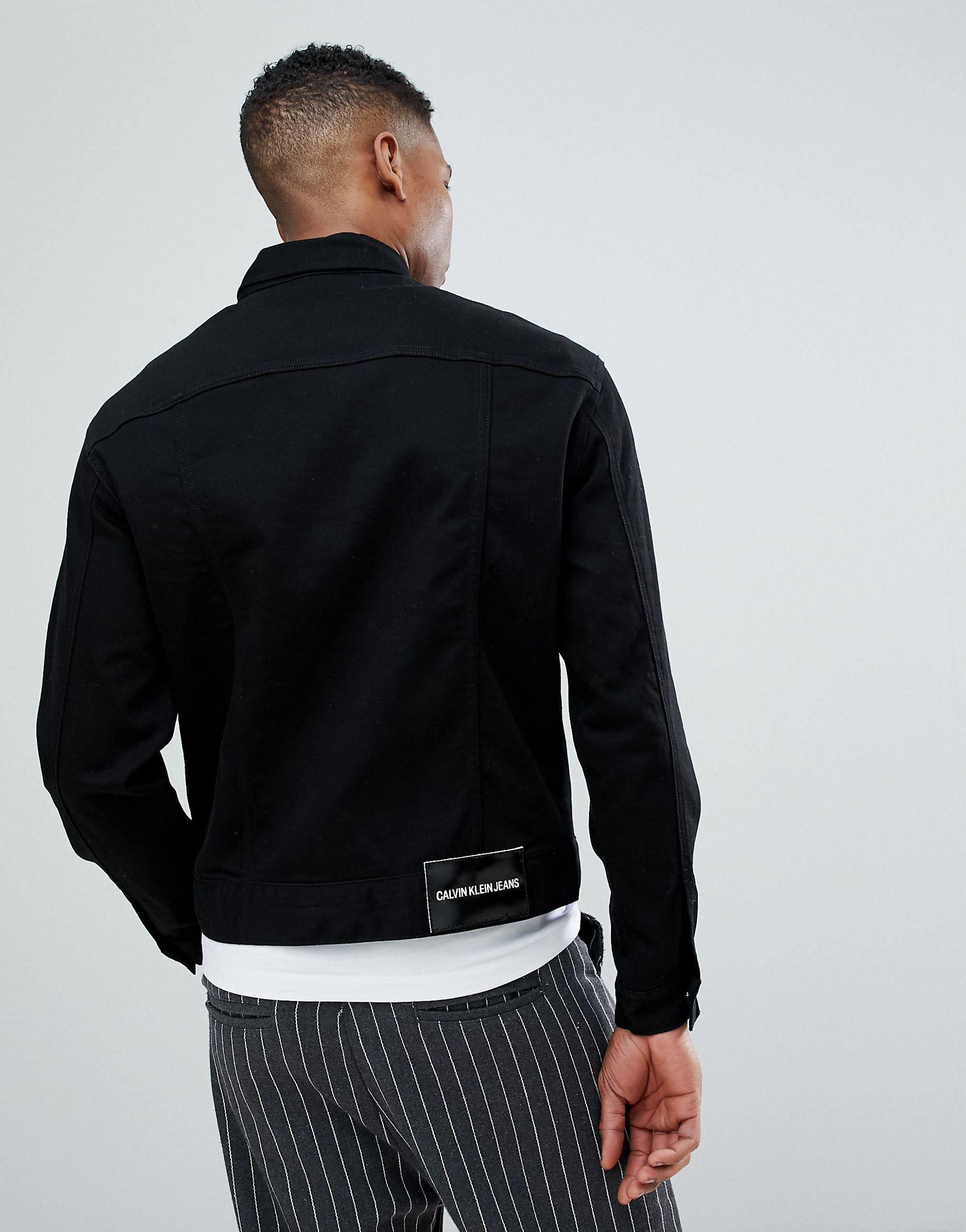 Calvin Klein Stretch Denim Jacket With Logo Back Patch in Black for Men |  Lyst