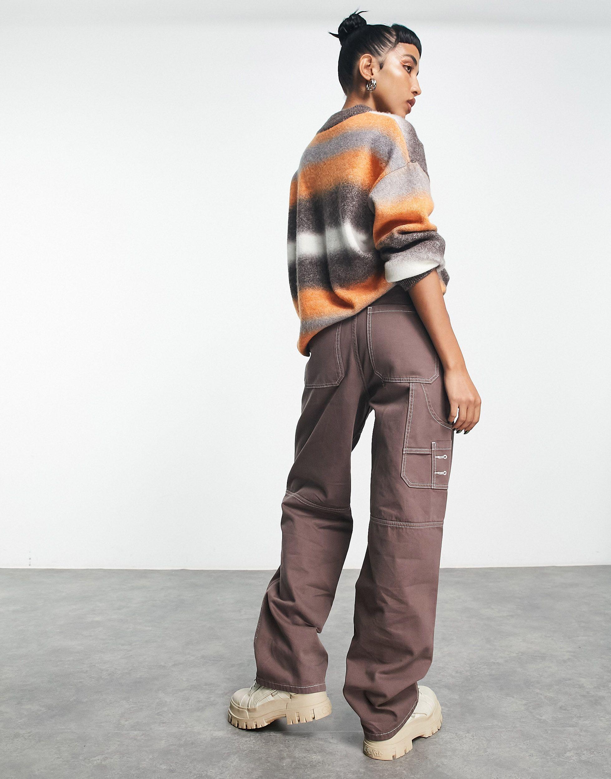 Collusion X014 baggy Dad Pannelled Cargo Jeans With Contrast Stitch in White | Lyst