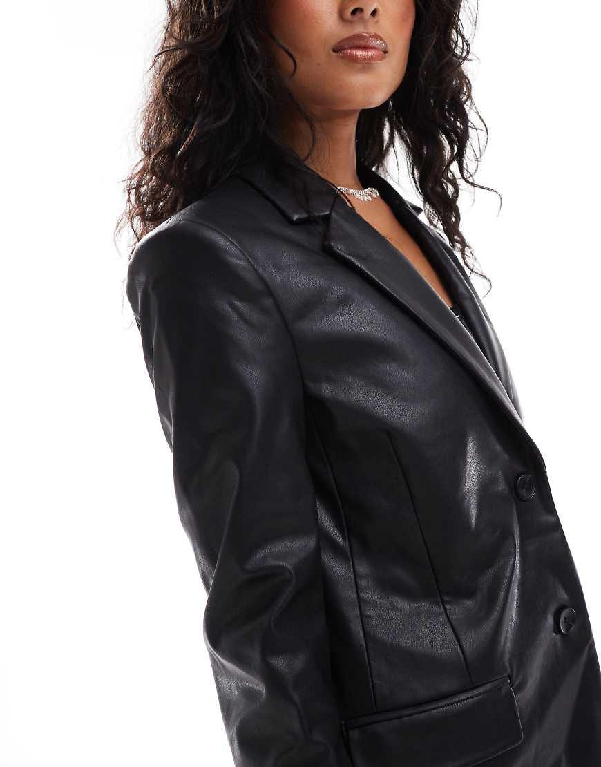 Miss Selfridge Faux Leather Oversized Blazer in Black Lyst UK