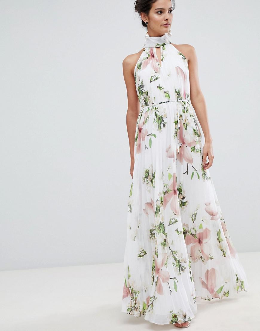 Ted Baker Pleated Maxi Dress In Harmony Floral Print - Lyst
