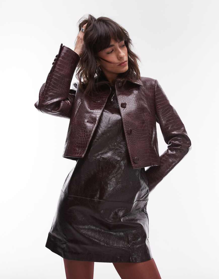 Mango Croc Detail Leather Look Jacket Co-ord in Brown Lyst UK