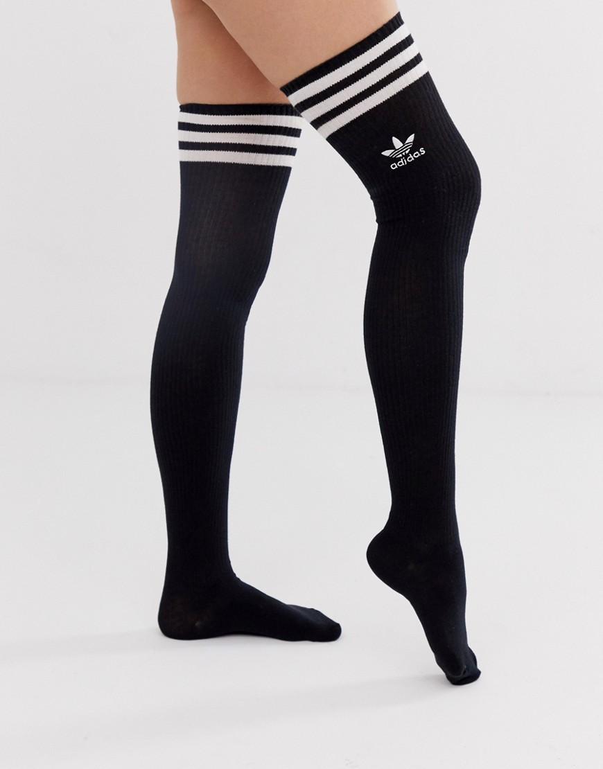 adidas Originals Three Stripe Knee High Socks in Black | Lyst
