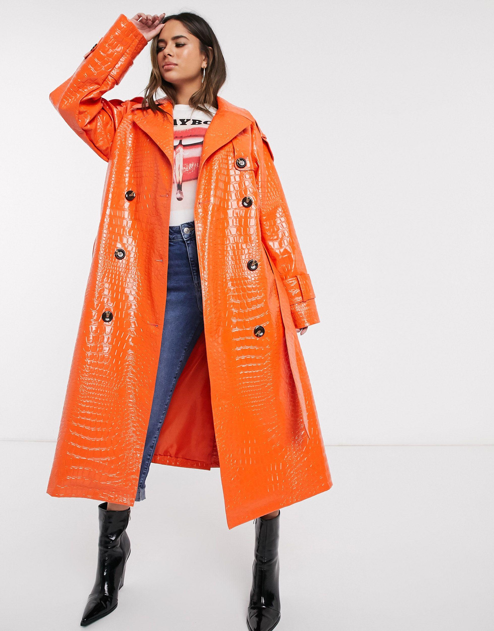 Trench-coat oversize aspect croco ASOS en coloris Orange | Lyst