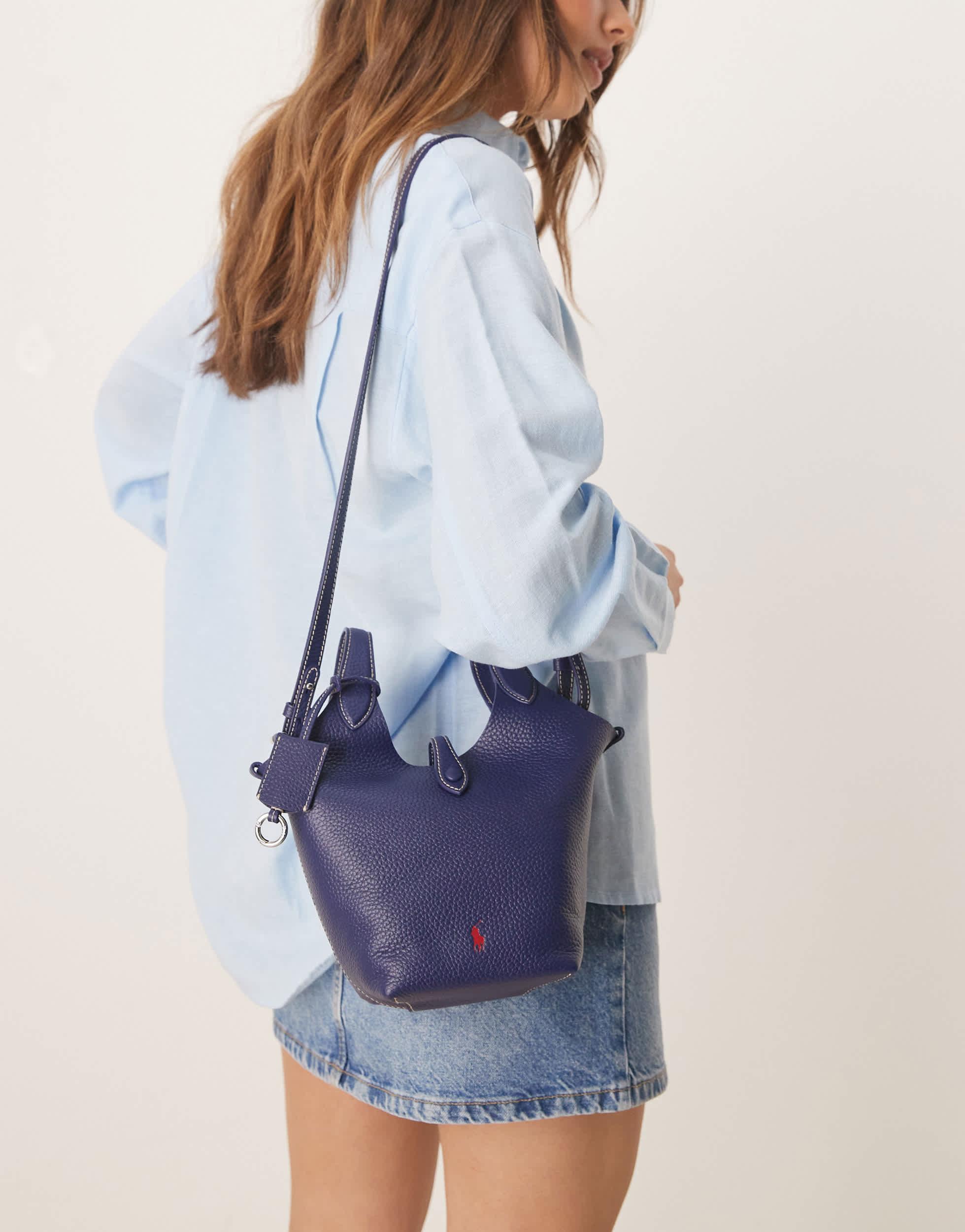 ■POLO RALPH LAUREN■ W Leather Miniature Crossbody Tote Blu Leather Miniature Crossbody Tote