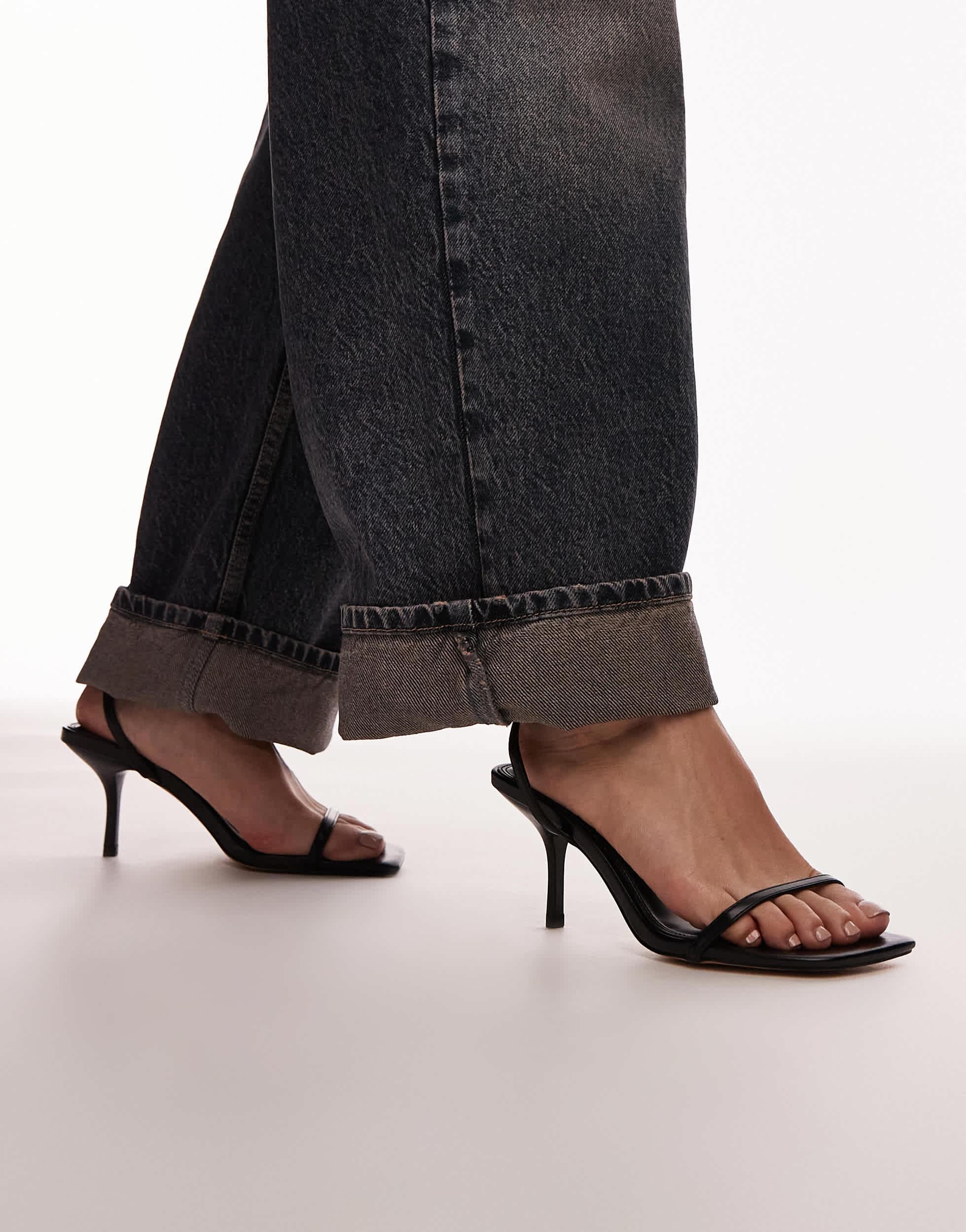 TOPSHOP Fina Barely There Mid Heeled Sandals in Black Lyst