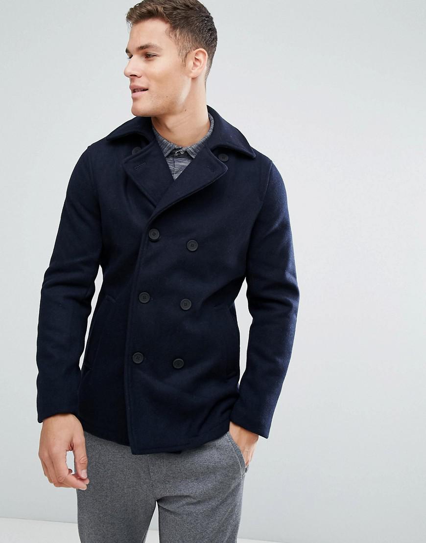 Only & Sons Wool Peacoat in Blue for Men - Lyst