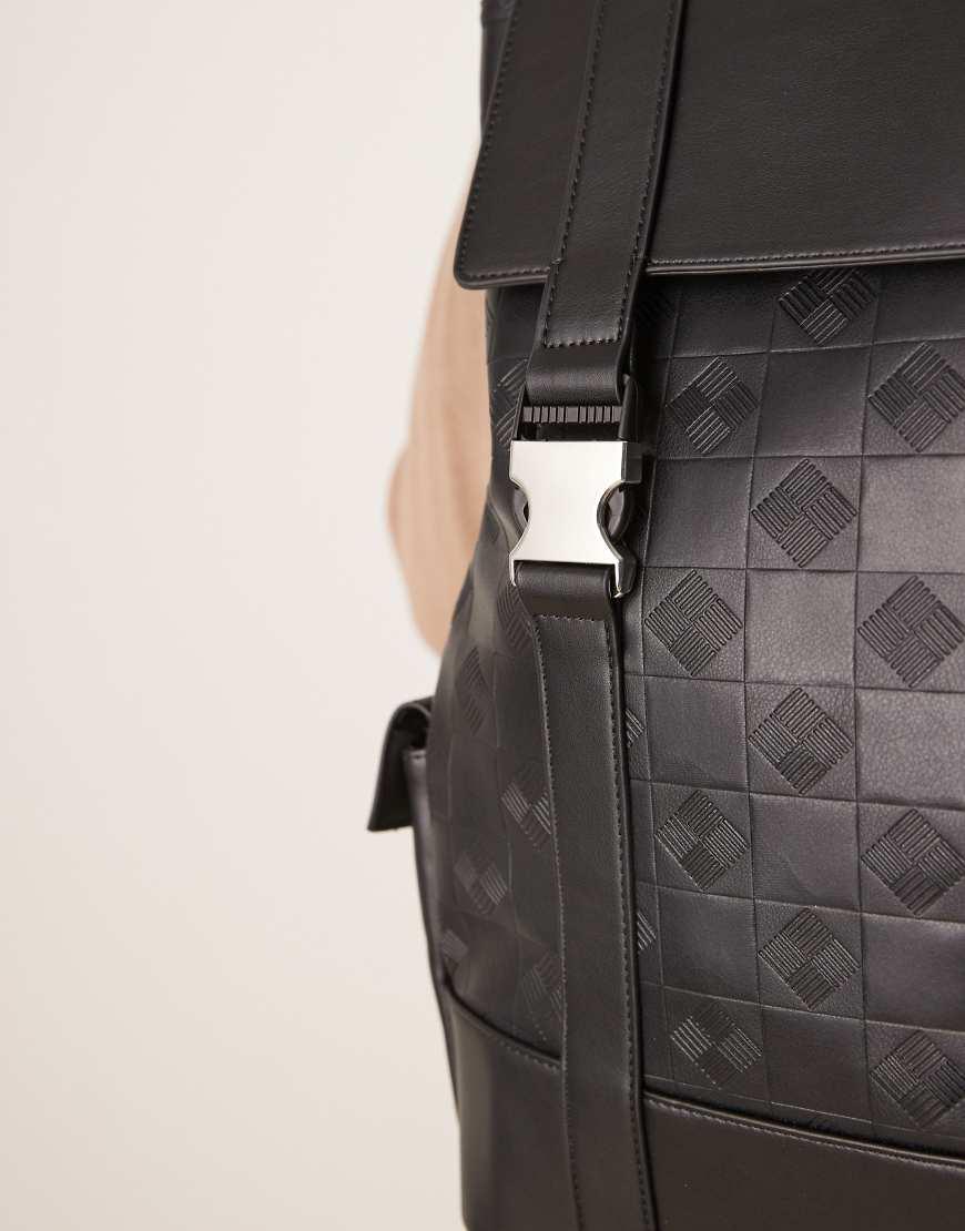 asos leather backpack mens ASOS Faux Leather Monogram Backpack in Grey for Men