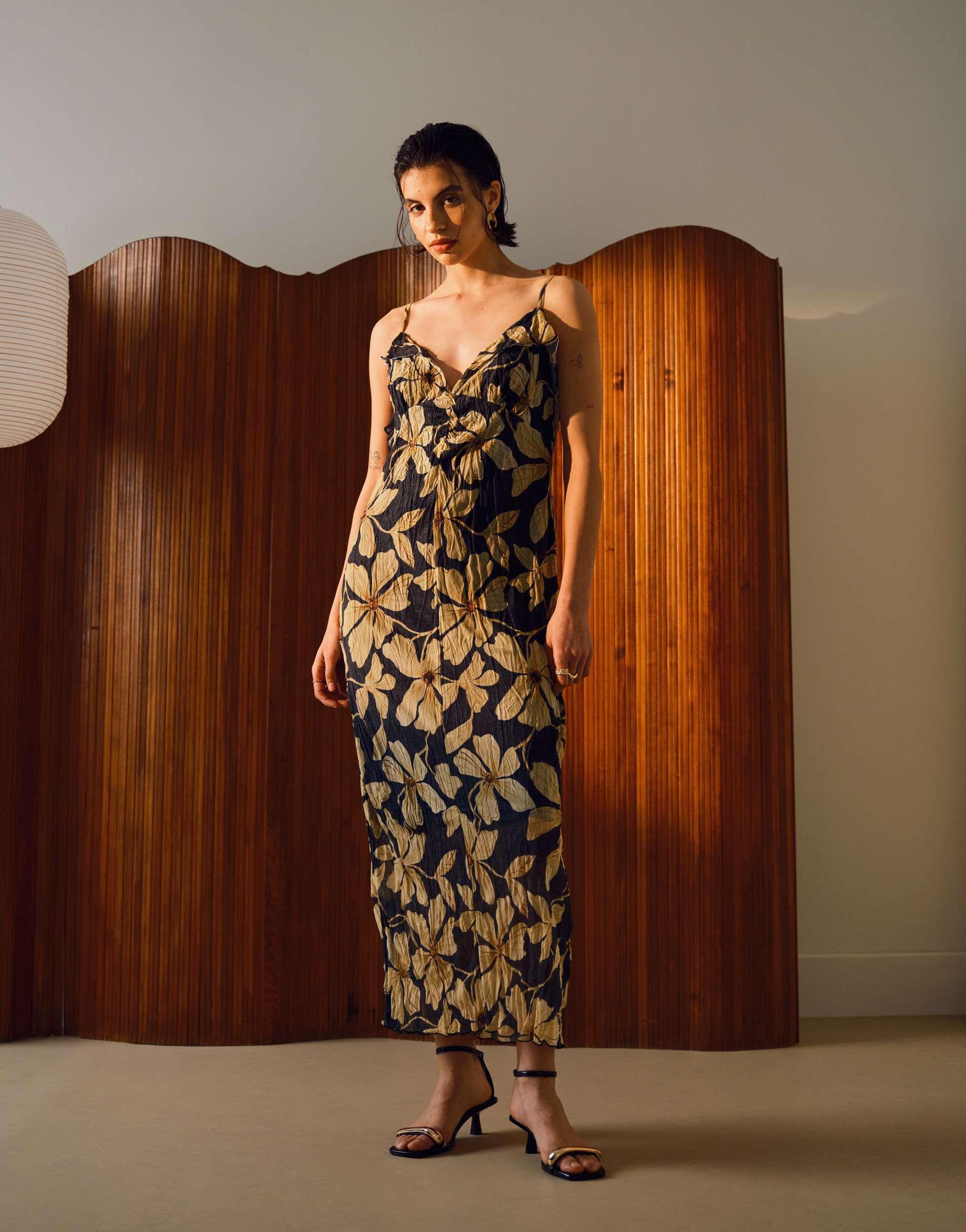 saloni jacqui b belted floral silk midi dress Jacqui B Dress in Jangle – SALONI