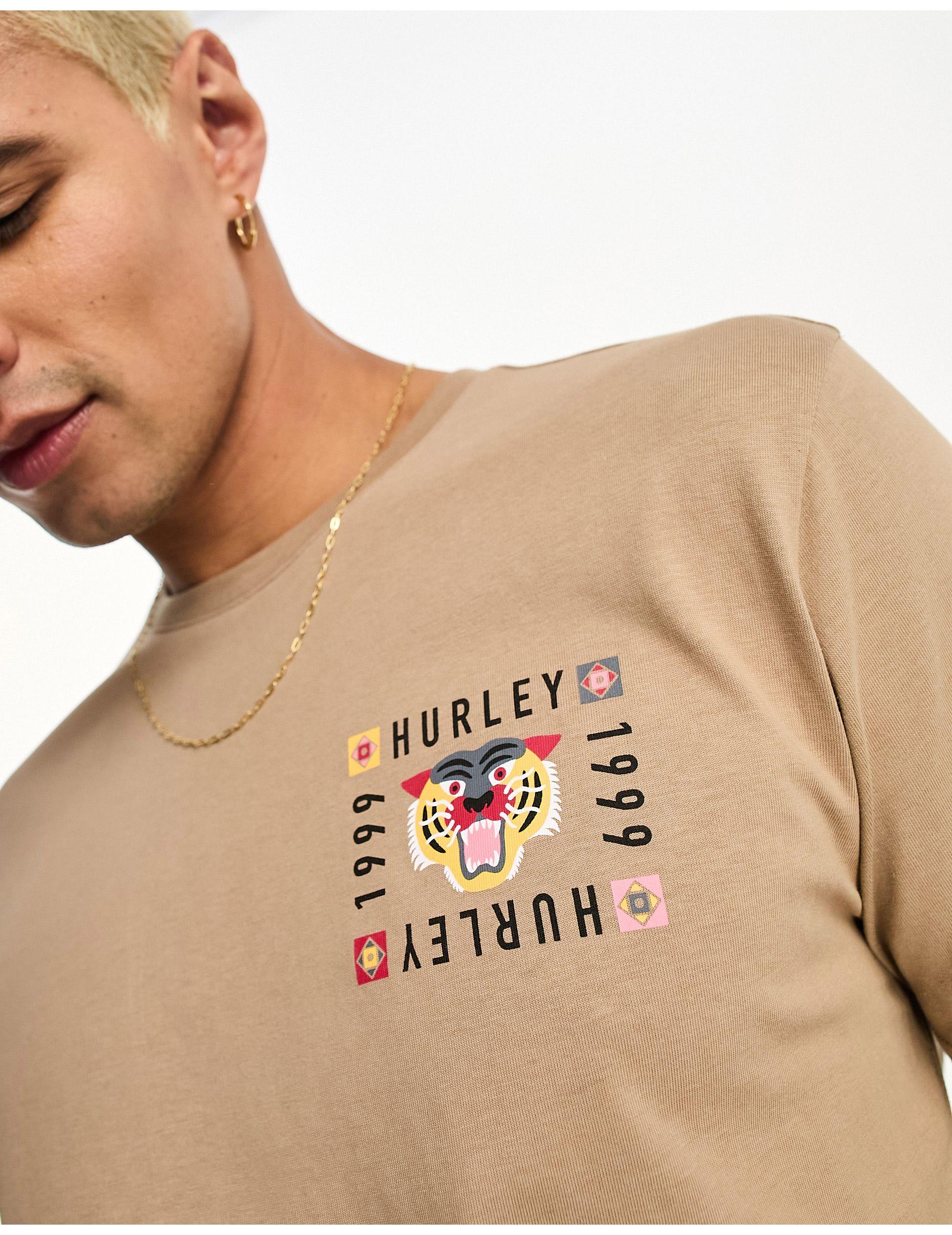Hurley M Bengal LS T-shirt Uomo A Maniche Lunghe - Jersey 50% Cotone 50% Poliestere, Stampa Bengala Sul Retro, Cuciture Laterali, Comfort Morbido