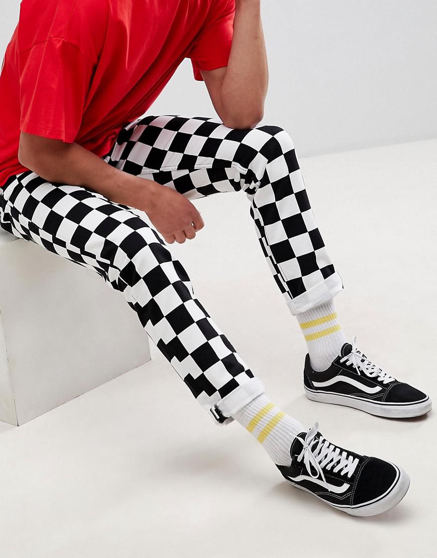 ASOS Denim Slim Jeans In Checkerboard Print in Black for Men - Lyst