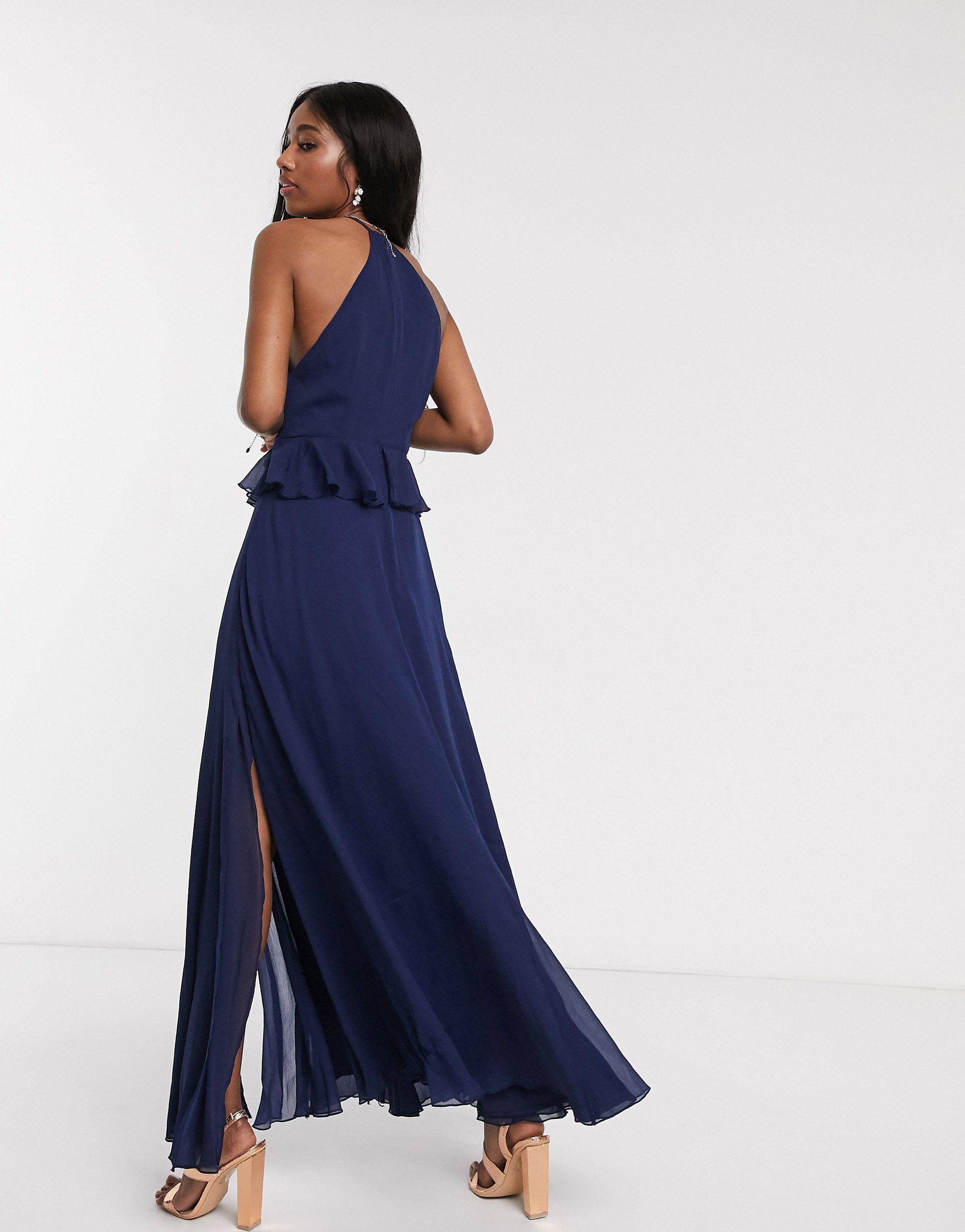 pleated halter maxi dress