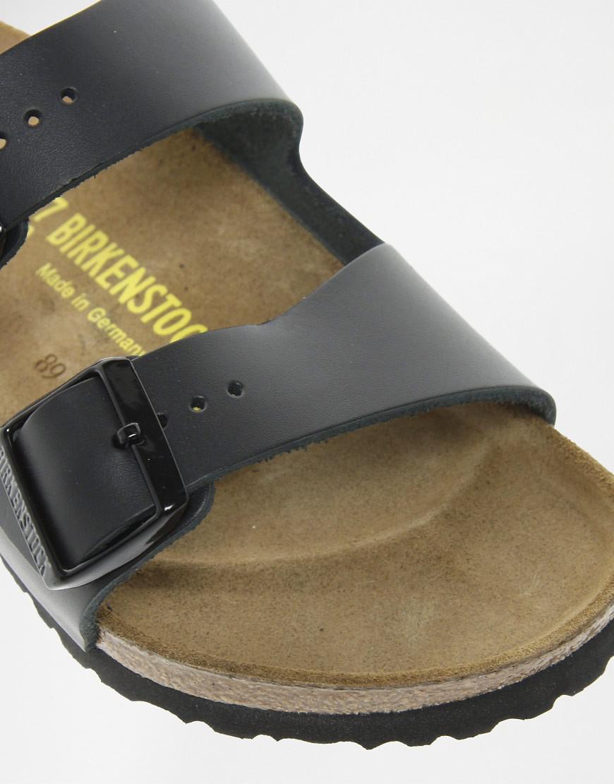 Birkenstock Arizona Black Leather Two Strap Narrow Fit Sandals | Lyst