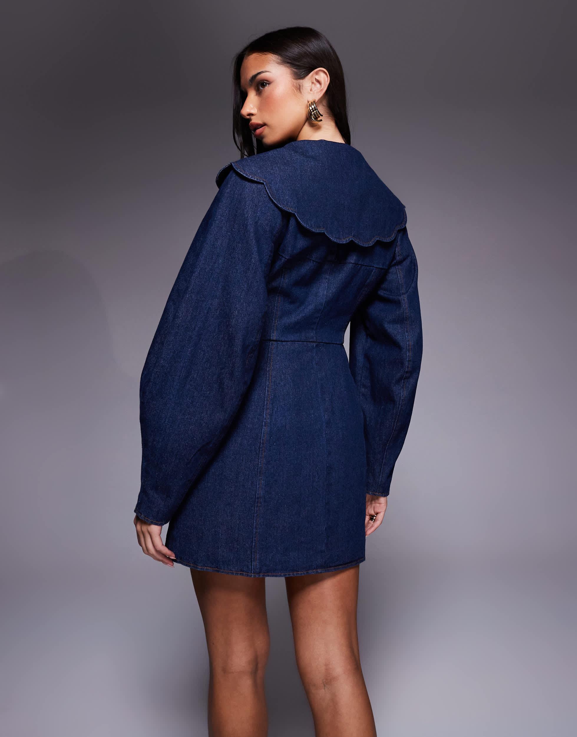 asos denim dress long sleeve ASOS DESIGN denim long sleeve fitted shirt mini dress in mid blue