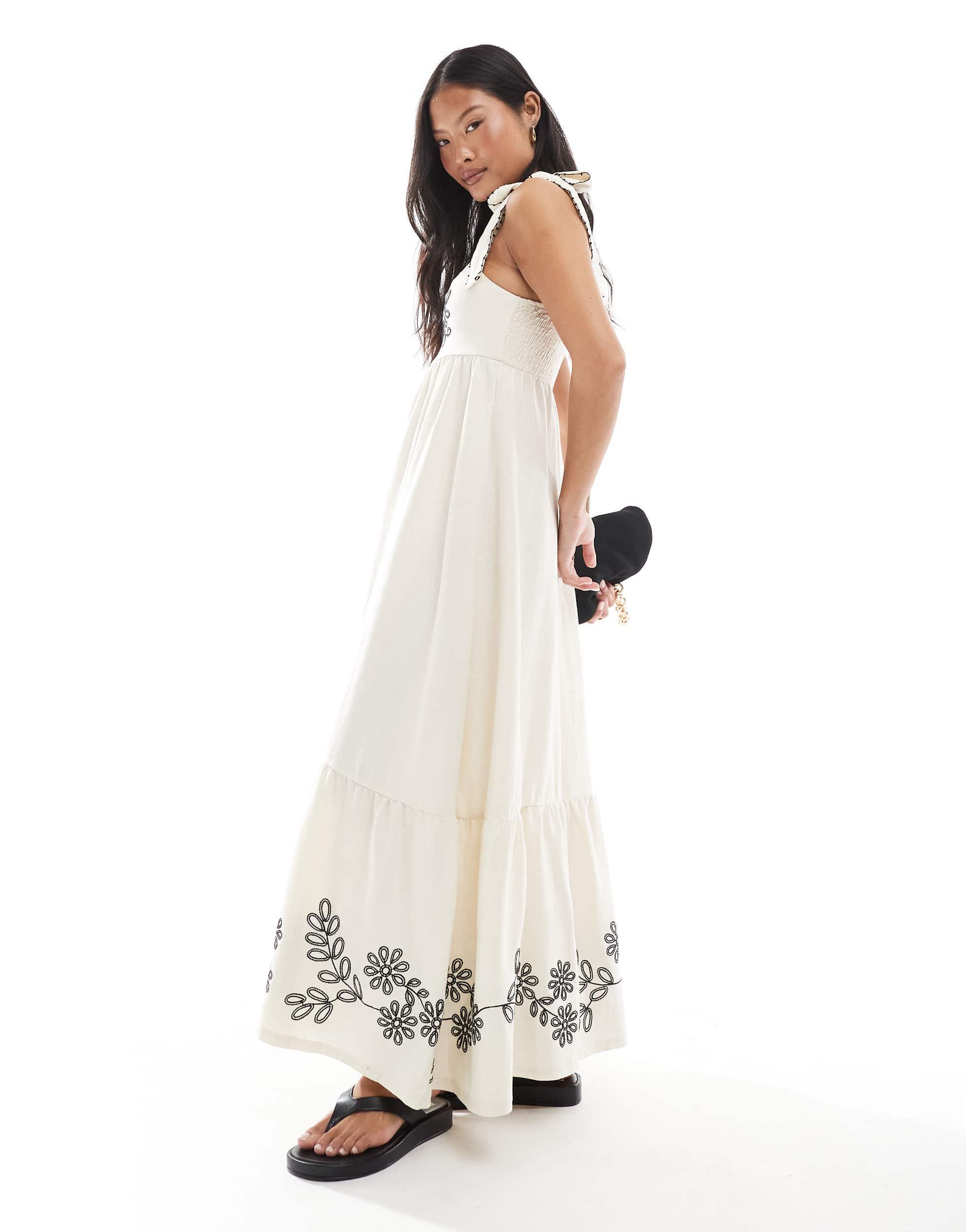 sachin and babi light blue dress Miss Selfridge tiered maxi dress with embroidery detail in cream main image 1