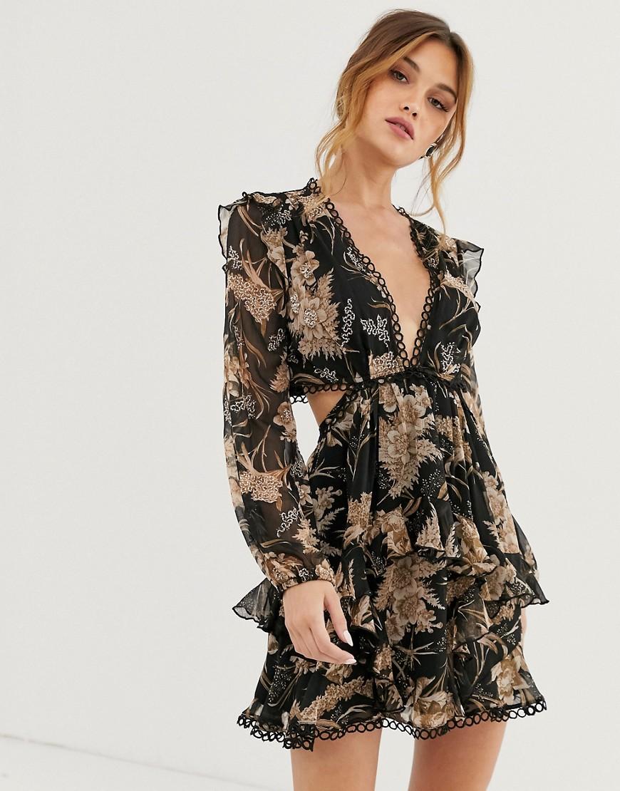 asos floral cluster embellished balloon sleeve mini dress