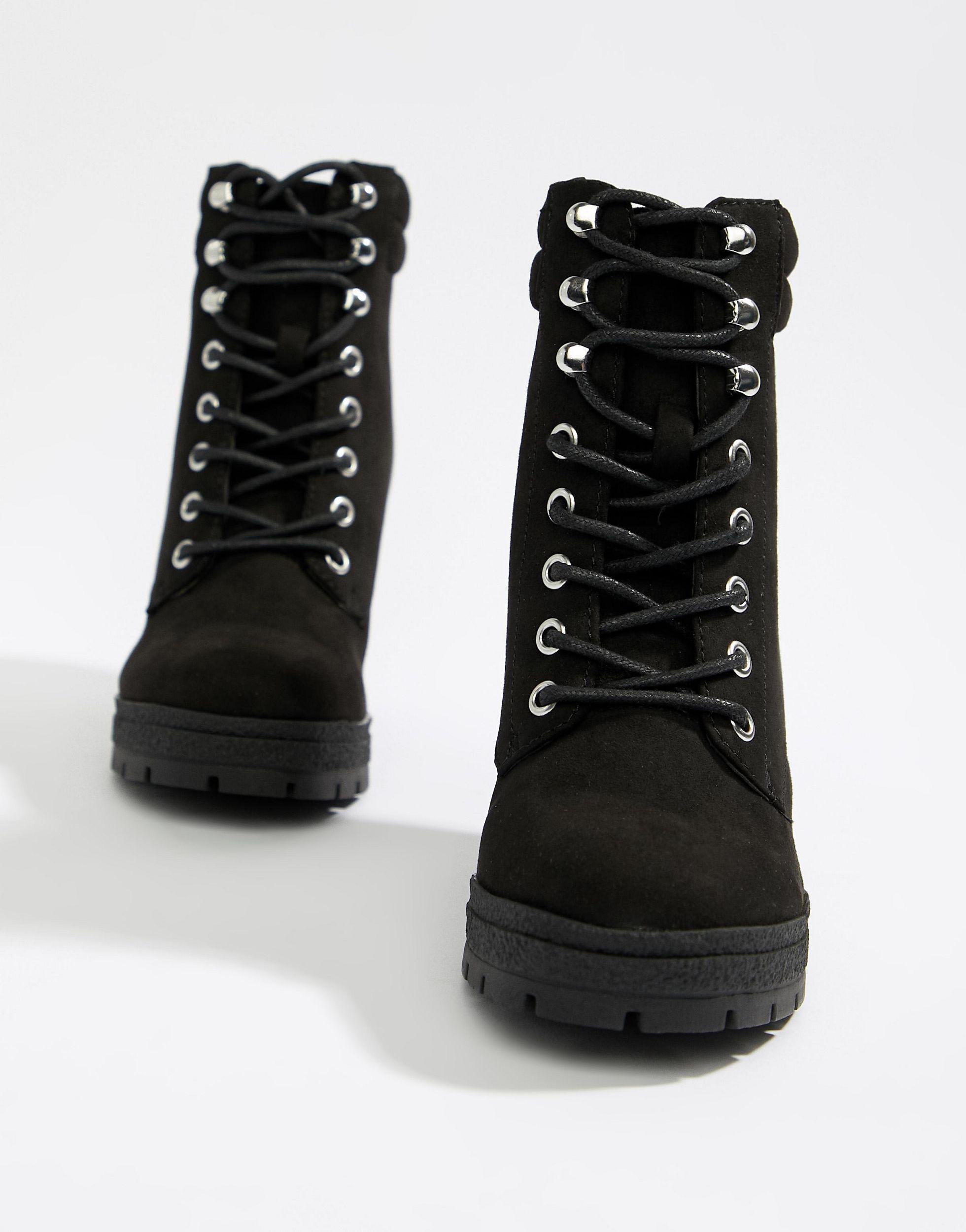 New Look Lace Up Heeled Boot in Black Lyst UK