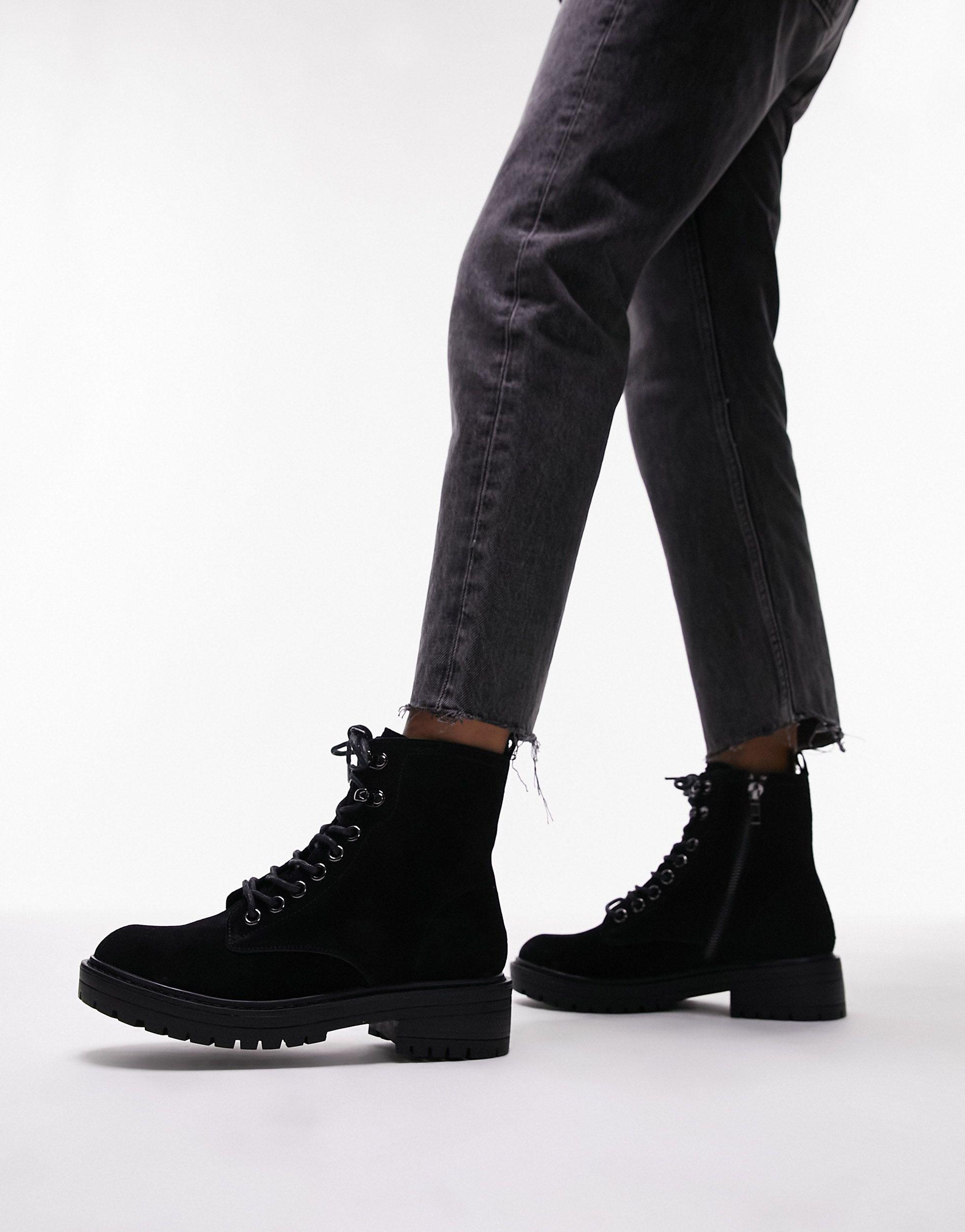 TOPSHOP Kick Suede Lace Up Boot in Black Lyst Australia