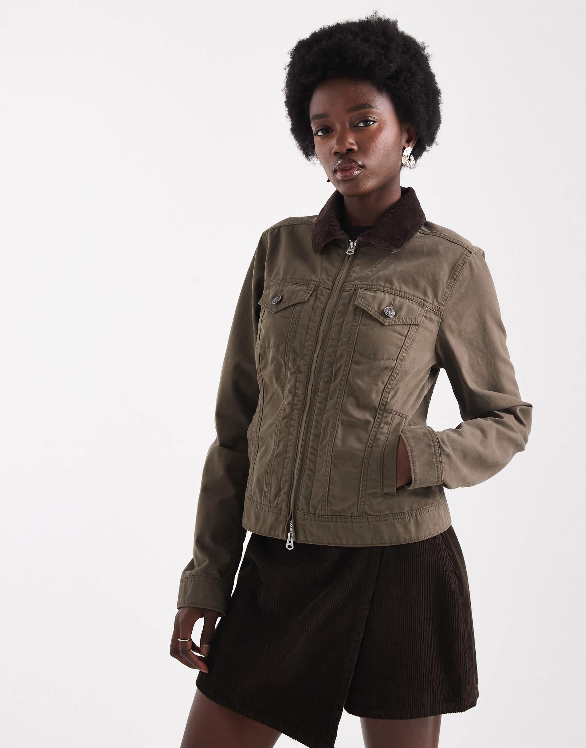 Hollister Slim Fit Twill Jacket in Green | Lyst Canada