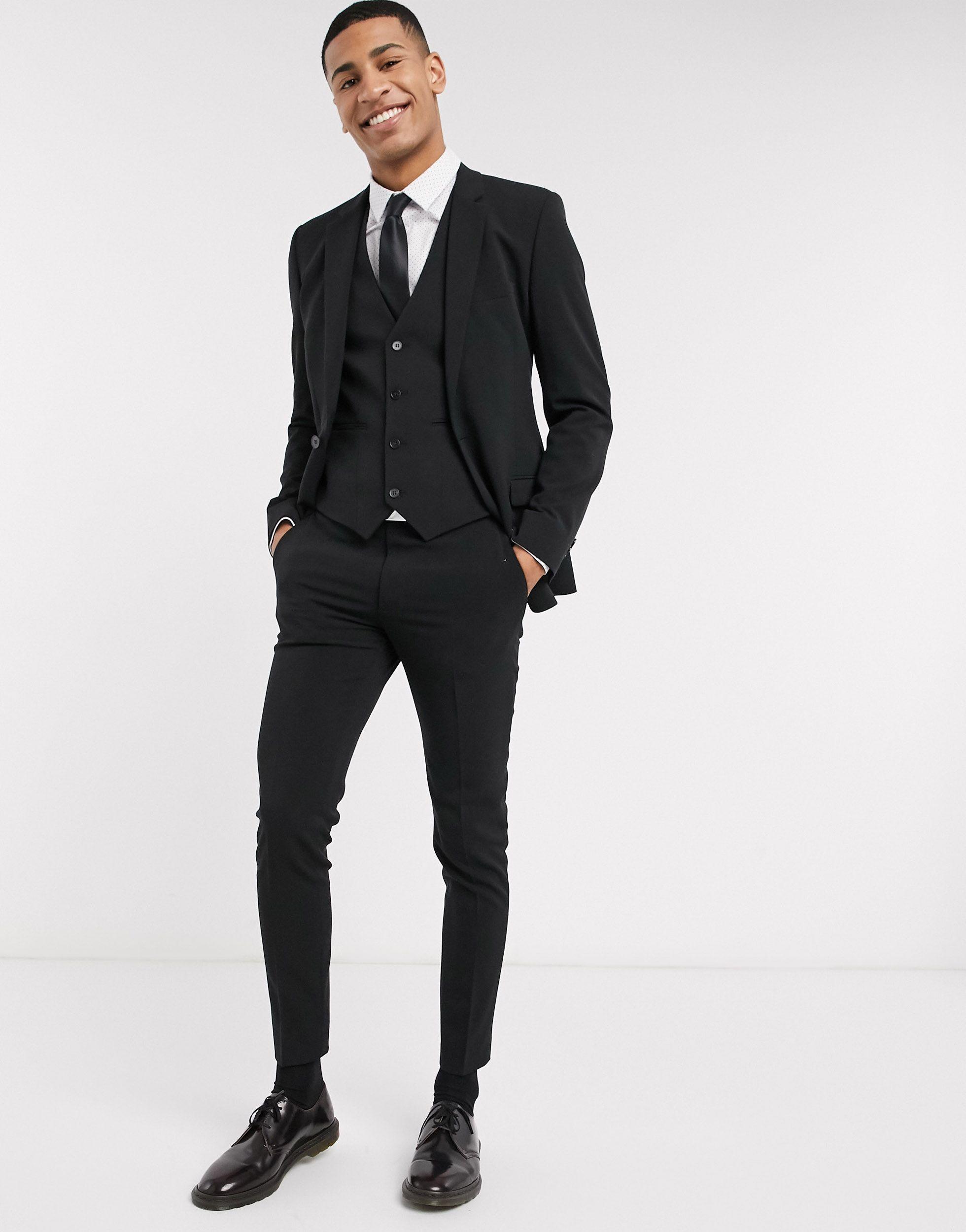 ASOS Synthetic Super Skinny Suit Waistcoat in Black for Men - Lyst