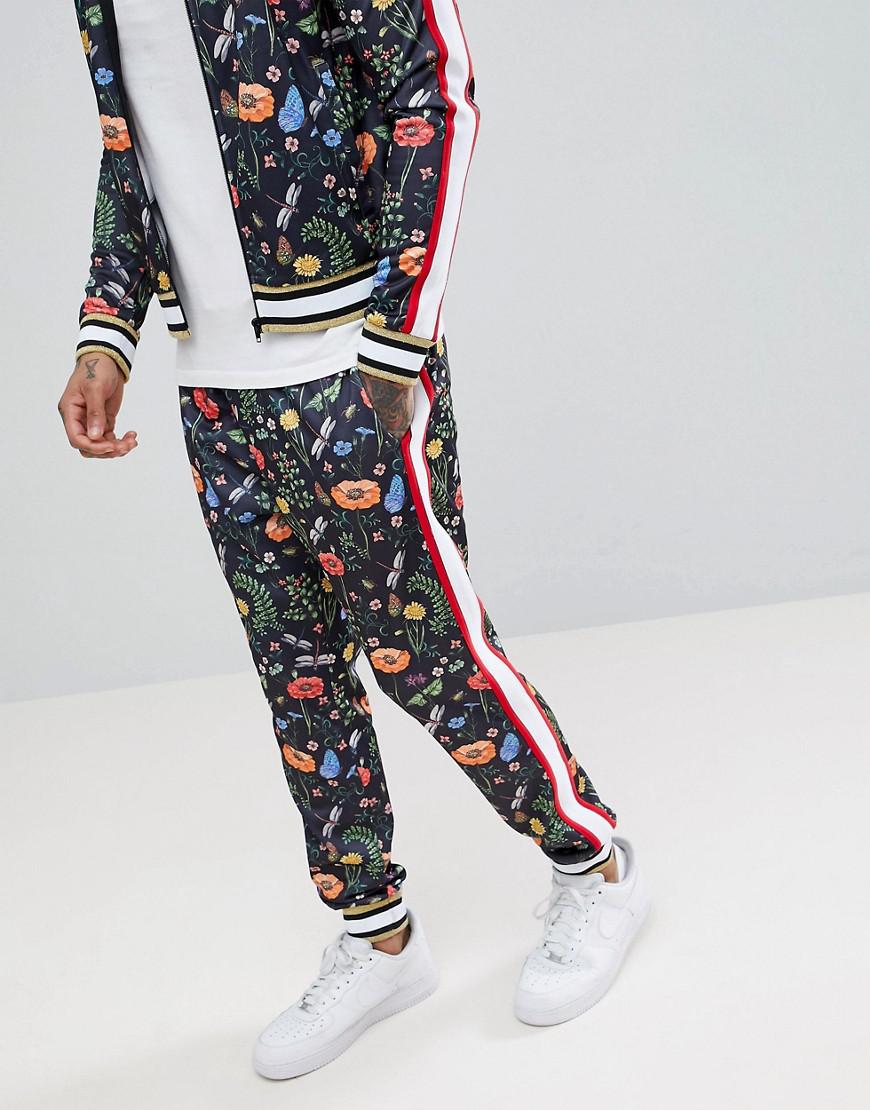 Jaded London Printed Floral Skinny Joggers With Side Stripes in Black for Men - Lyst
