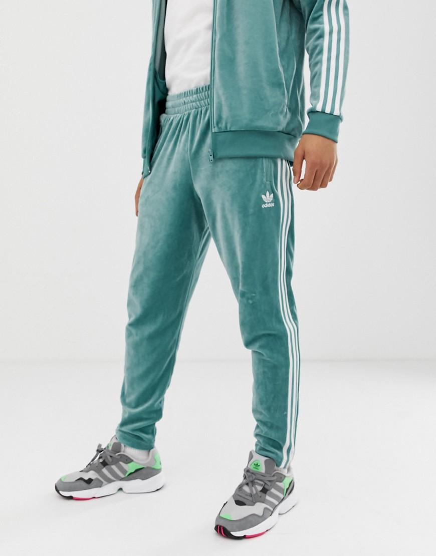 adidas Originals Cotton Velour Track Sweatpants Green for Men | Lyst