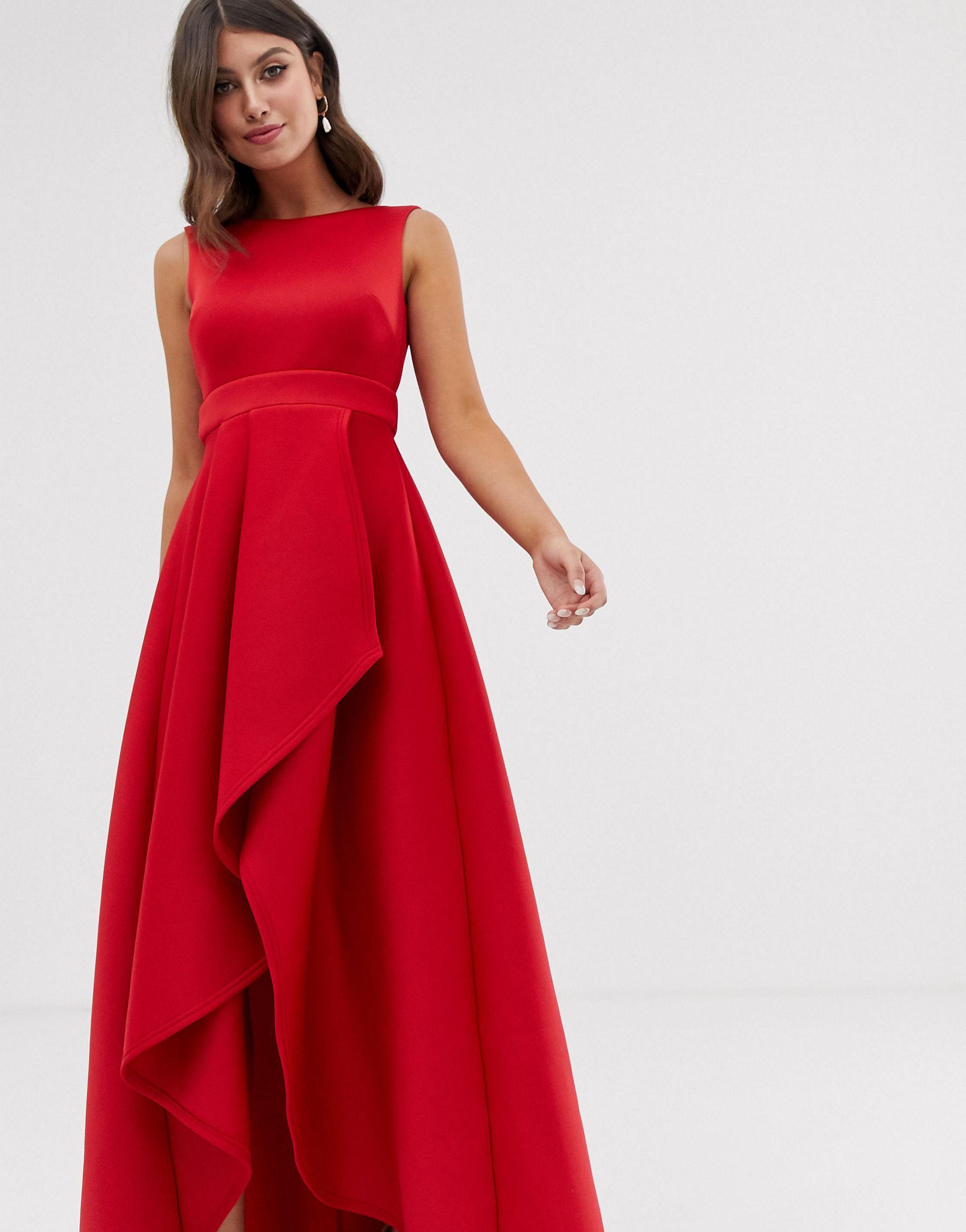 True Violet Synthetik – Exklusives Maxi-Kleid aus Neopren mit nach hinten  abfallendem Saum, Rückenausschnitt und Schleife in Rot | Lyst DE