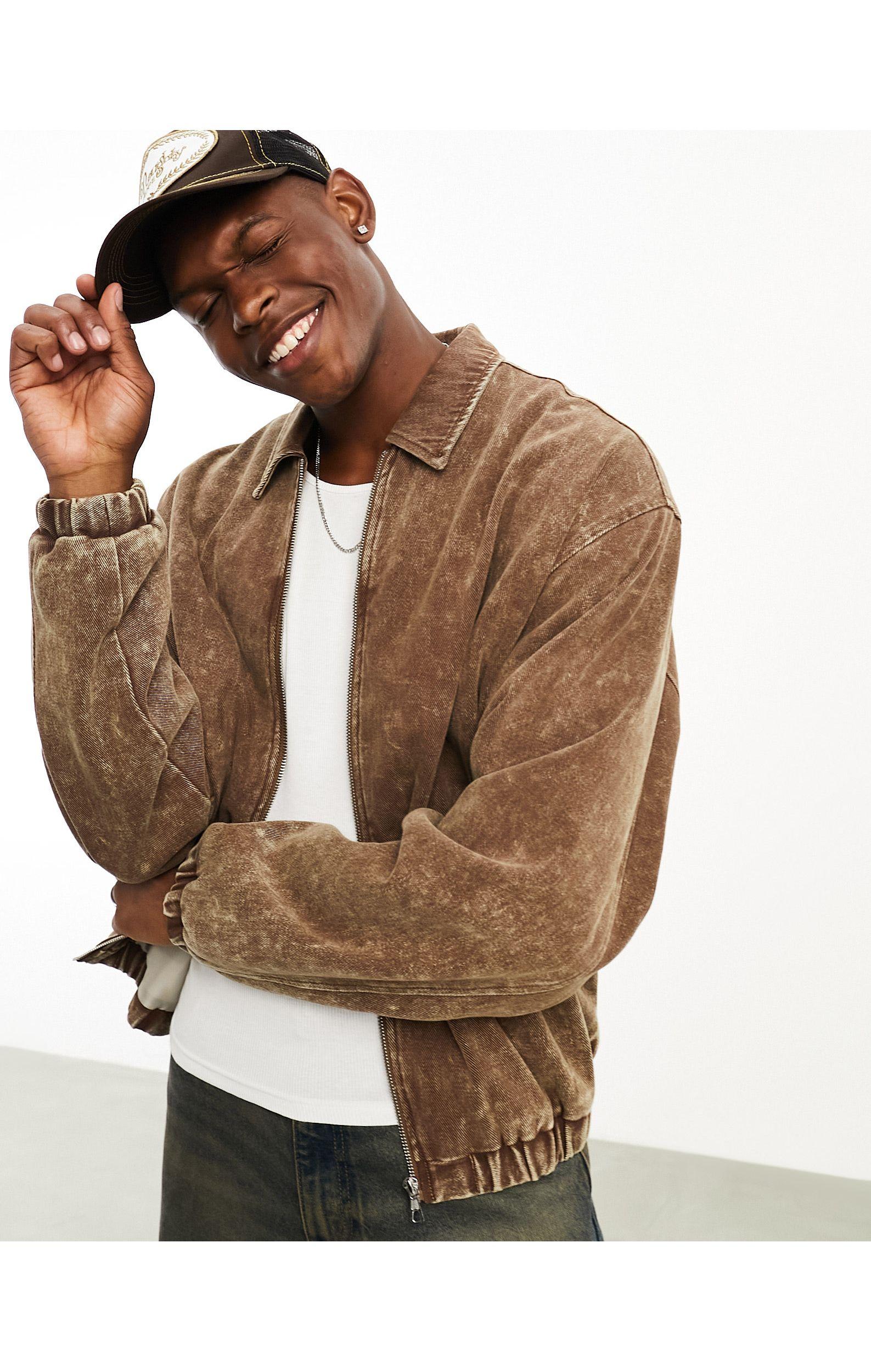 ASOS Oversized Cord Bomber Jacket With Wash in Brown for Men Lyst
