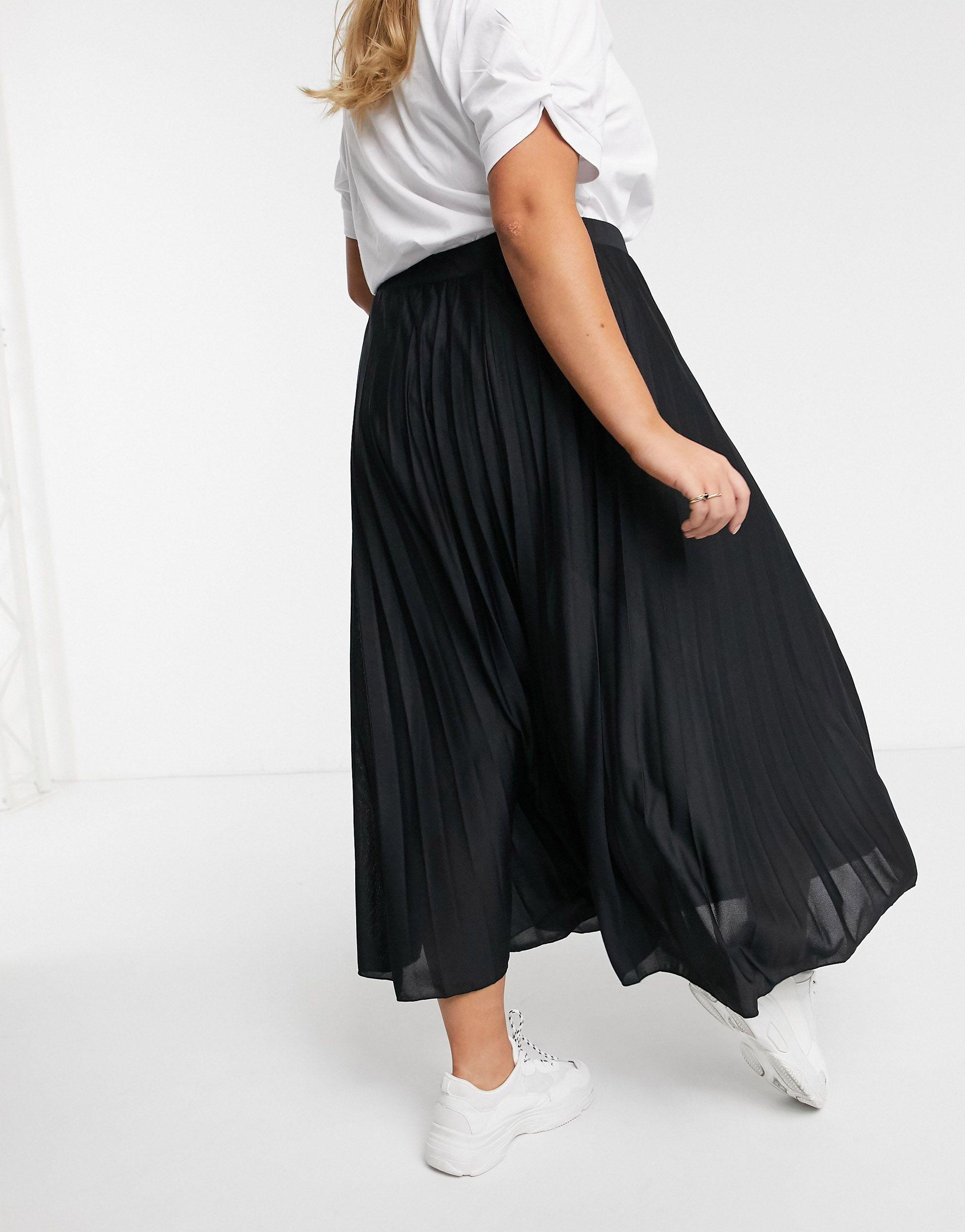 ASOS Denim Asos Design Curve Pleated Midi Skirt in Black - Lyst