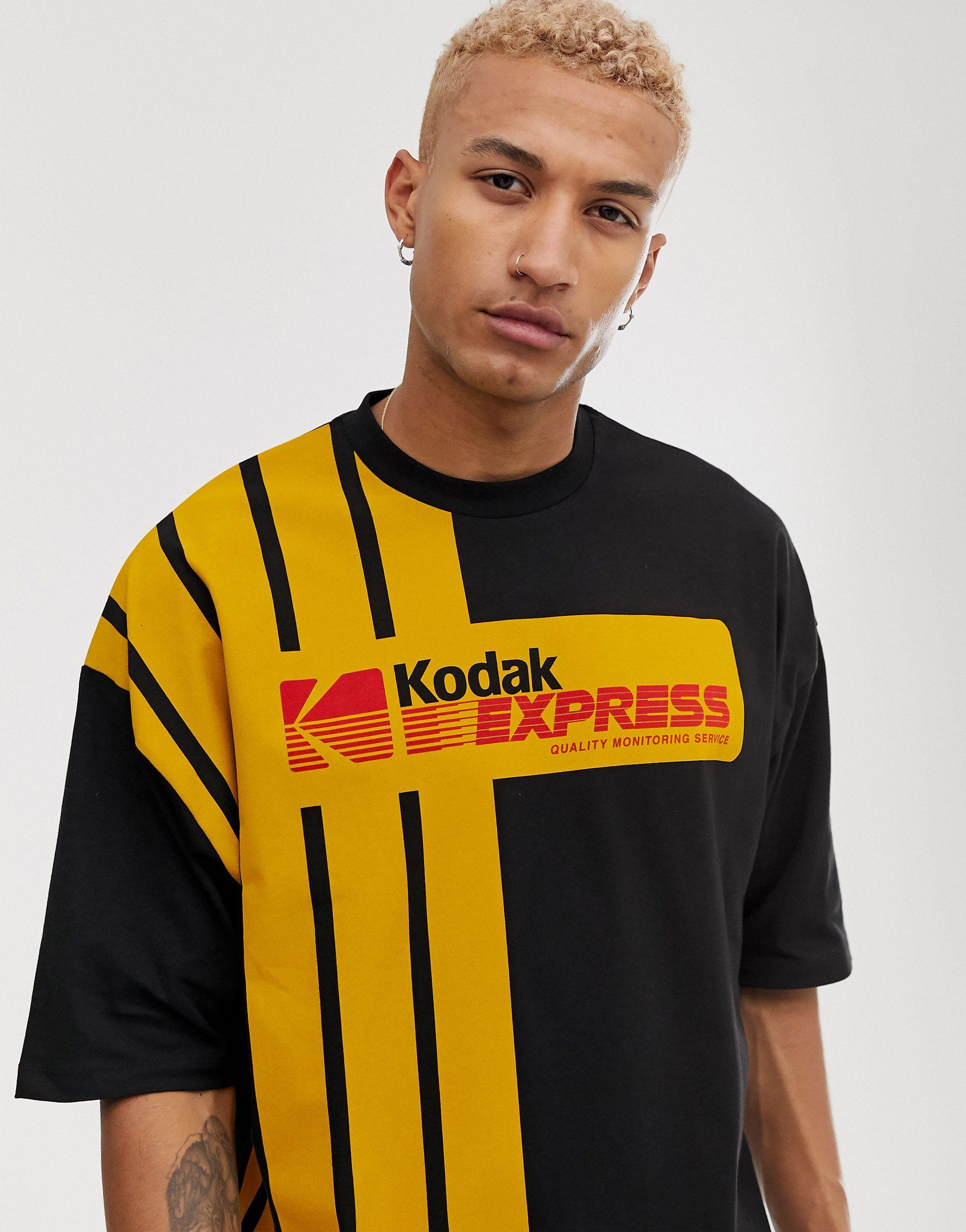 ASOS Kodak Oversized T-shirt With Stripe Panel in Black for Men | Lyst