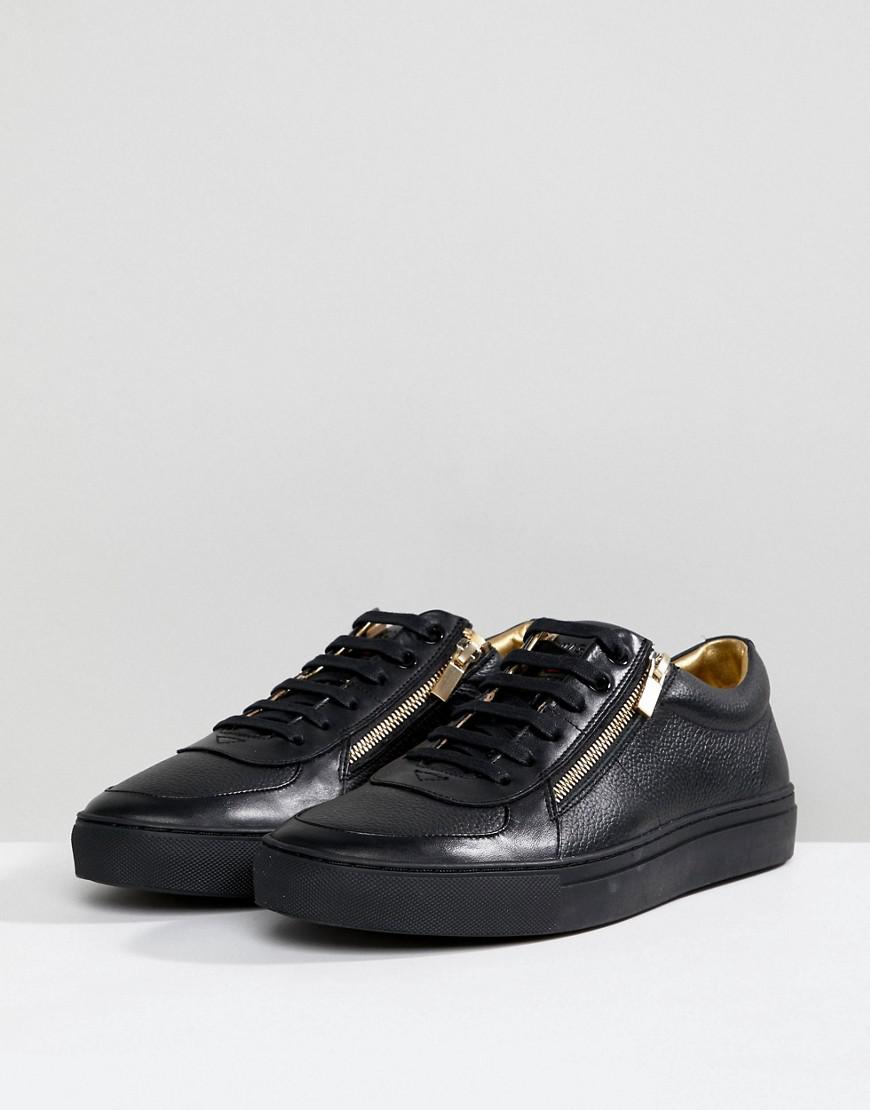 HUGO Futurism Leather Zip Trainers In Black in Beige (Natural) for Men |  Lyst