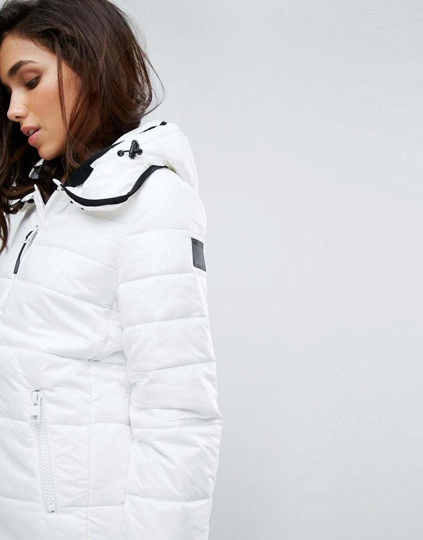 Replay Synthetic Padded Jacket With Hood in Cream (White) | Lyst