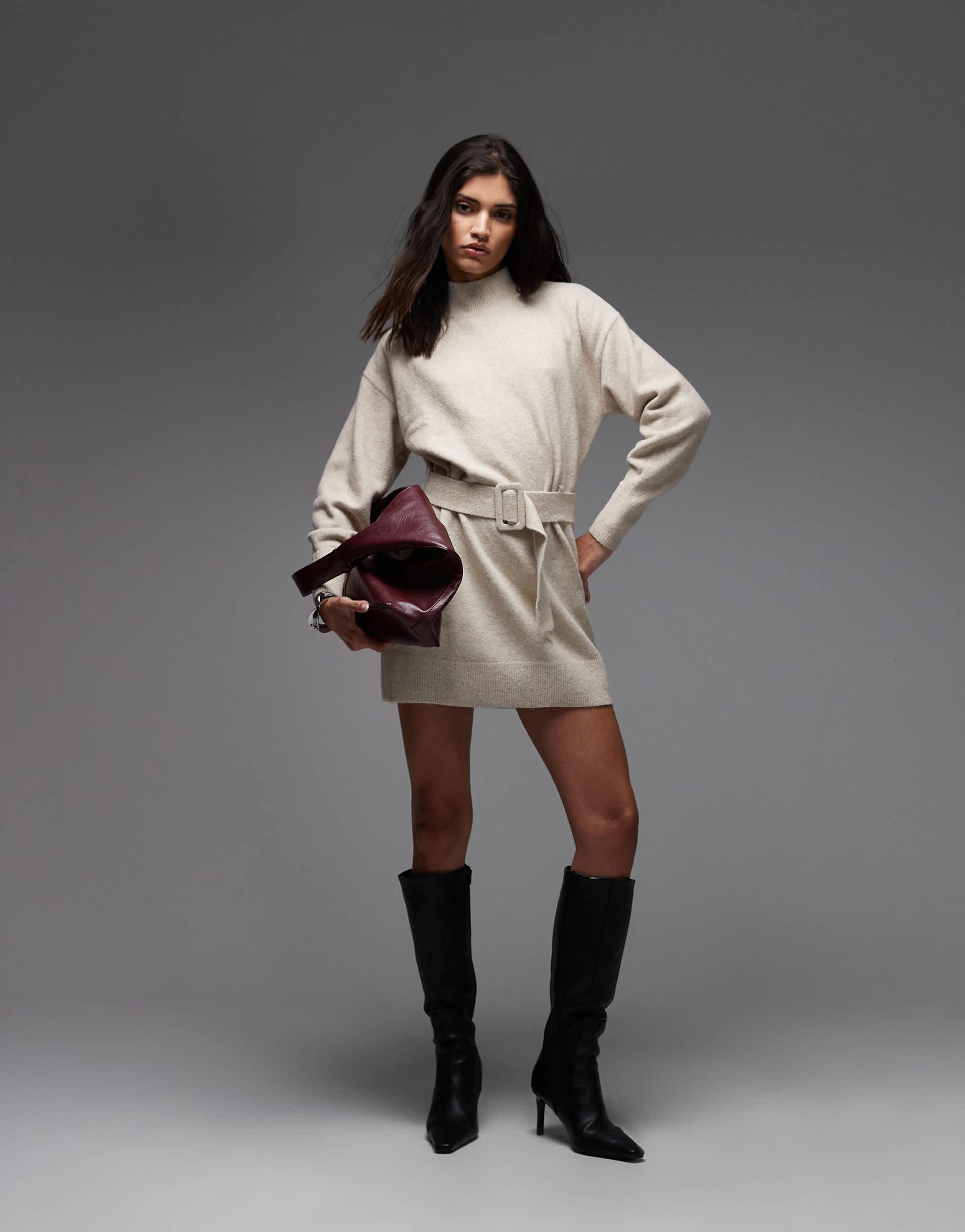& Other Stories Belted Knitted Dress in White