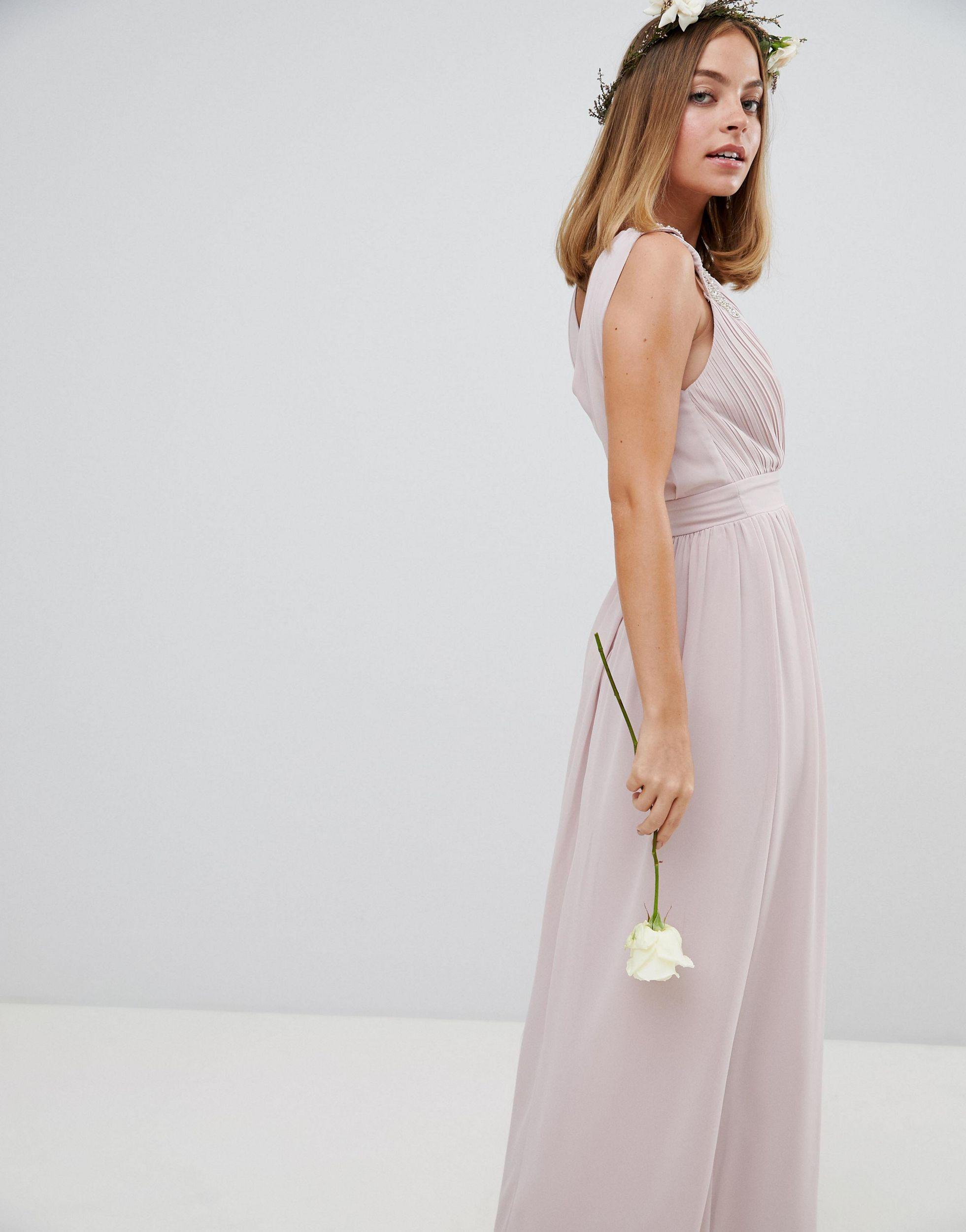 tfnc wrap front maxi bridesmaid dress with embellishment