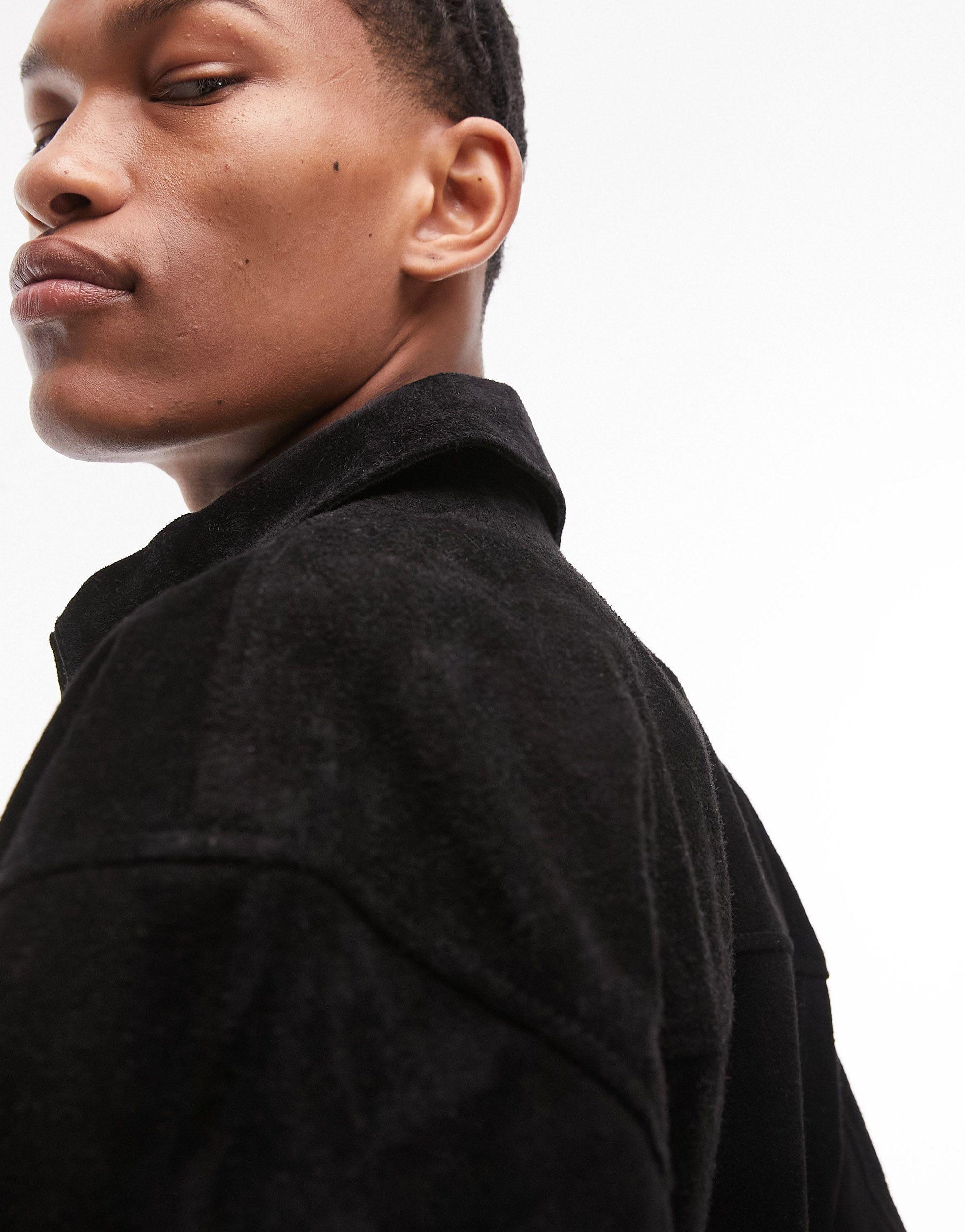 TOPMAN Premium Real Suede Western Jacket in Black for Men Lyst