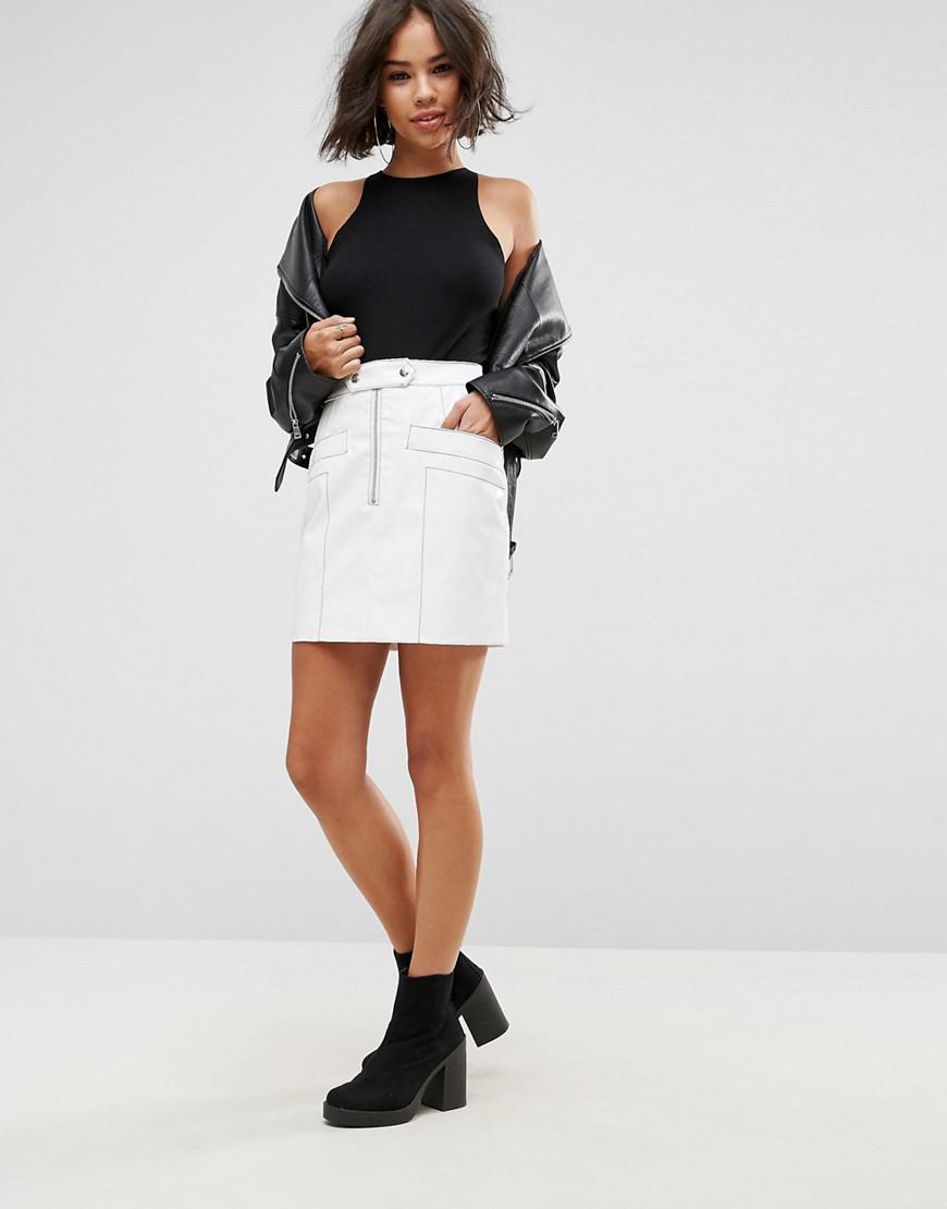 Lyst Asos Vinyl Mini Skirt With Top Stitch Detail in White