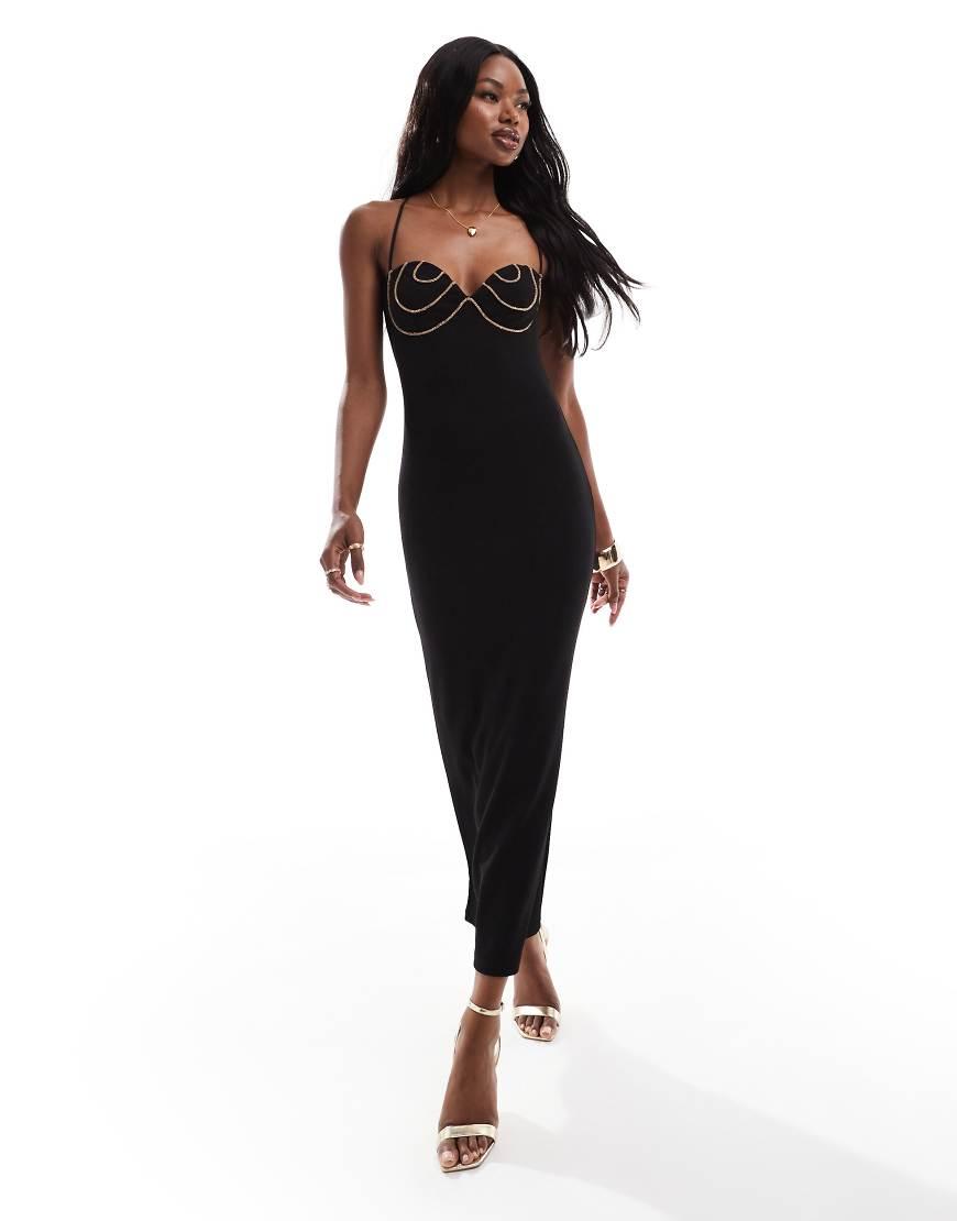 ASOS Bronze Diamante Trim Cup Detail Midi Dress in Black Lyst UK