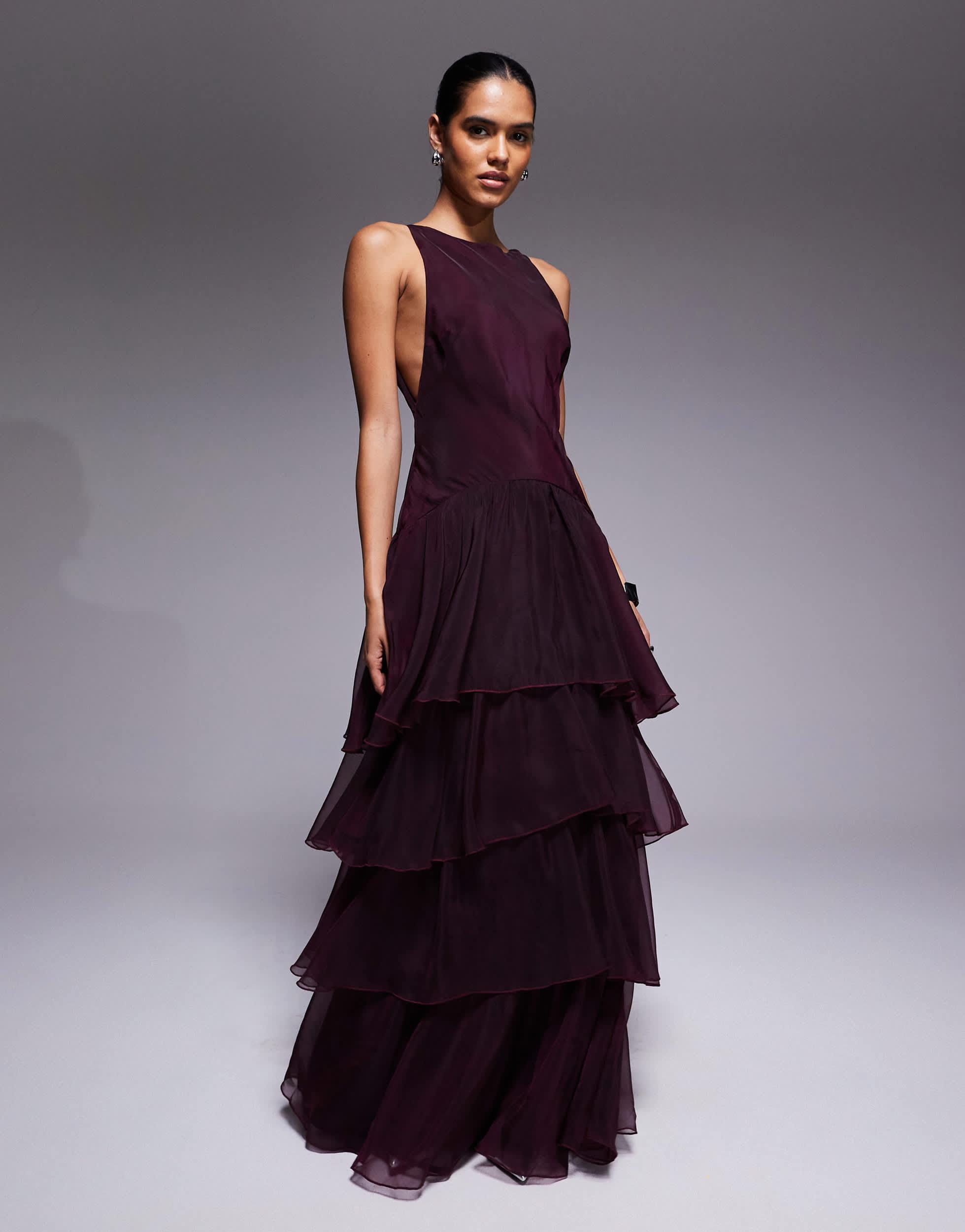 asos purple ruffle dress ASOS DESIGN corset ruffle detail mini dress in deep purple