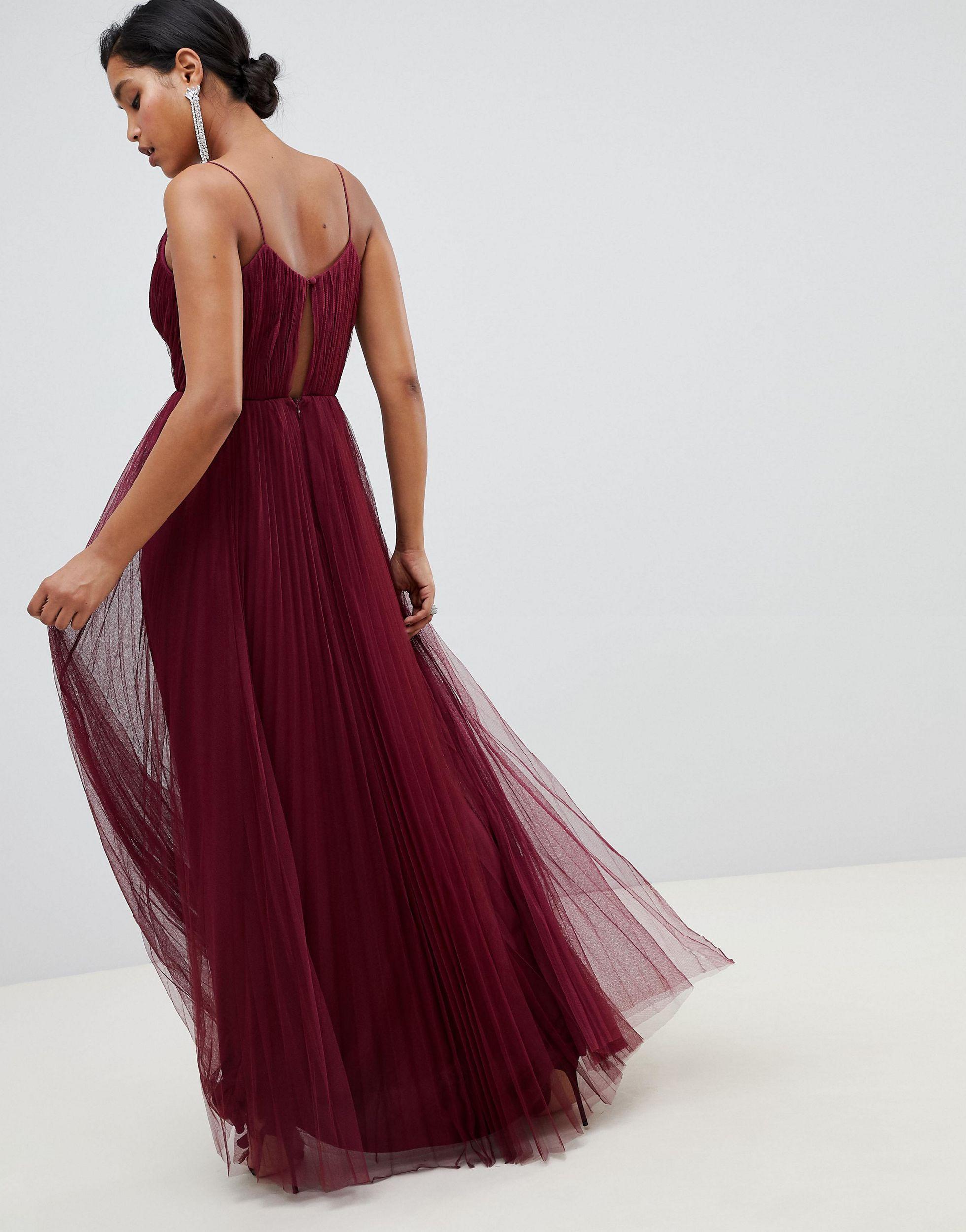 asos cami pleated tulle maxi dress