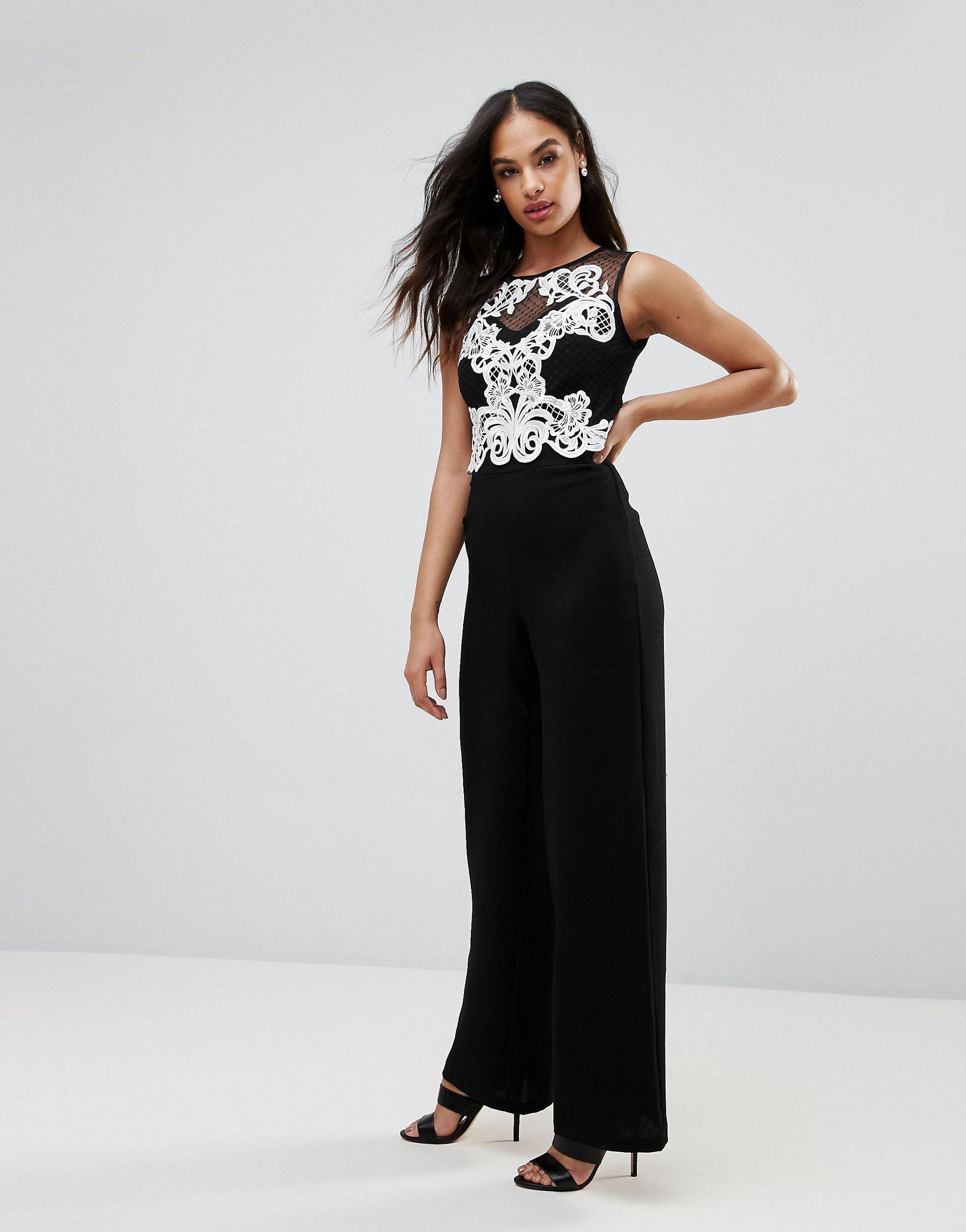 Lipsy Lace Detail Jumpsuit in Black - Lyst