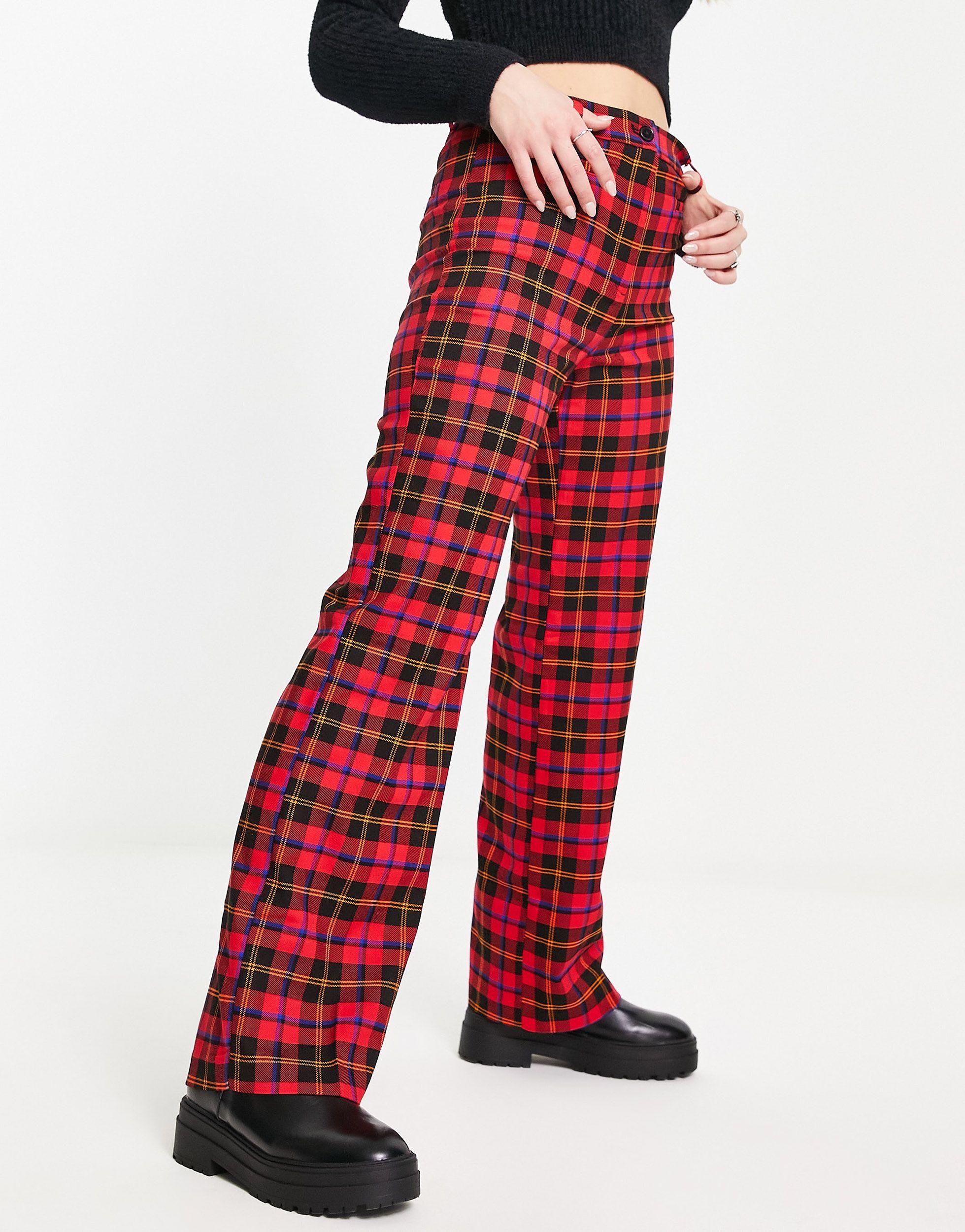 Pantalon ajusté à carreaux écossais Monki en coloris Rouge | Lyst