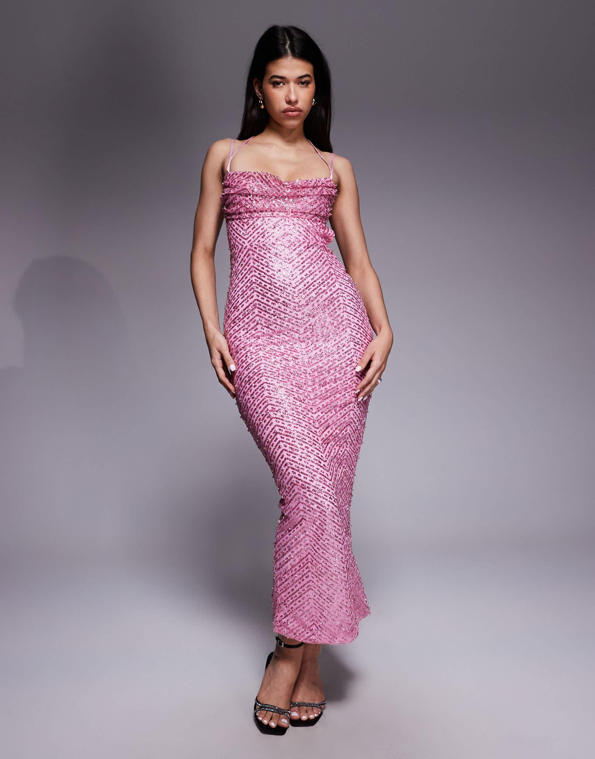 oh polly pink long dress Embellished Open-Back Maxi Dress in Baby Pink - M